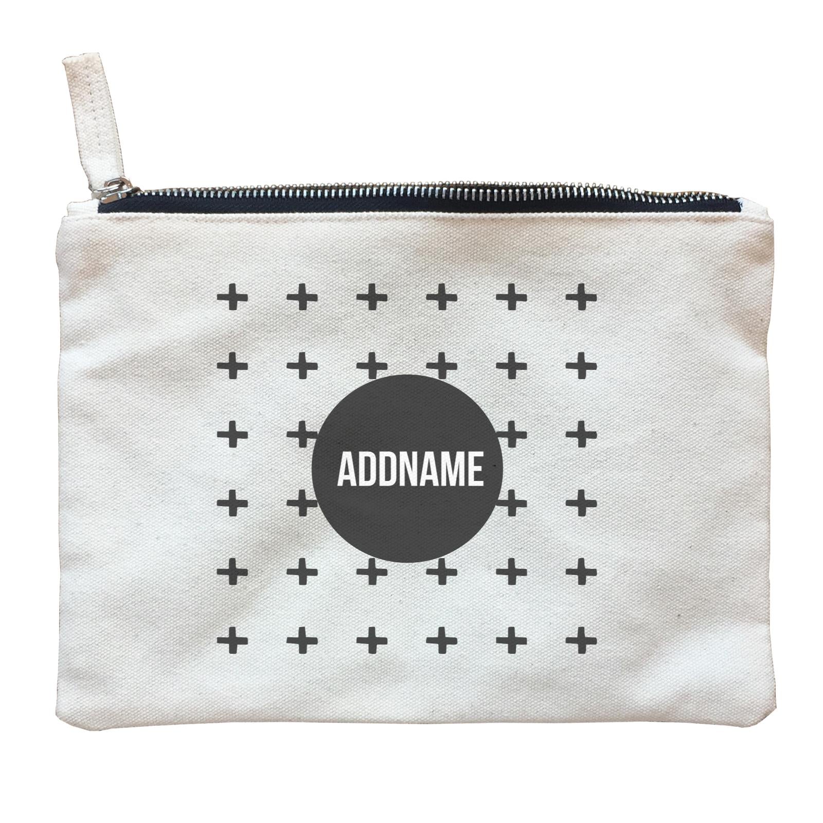 Monochrome Black Circle with Crosses Addname Zipper Pouch
