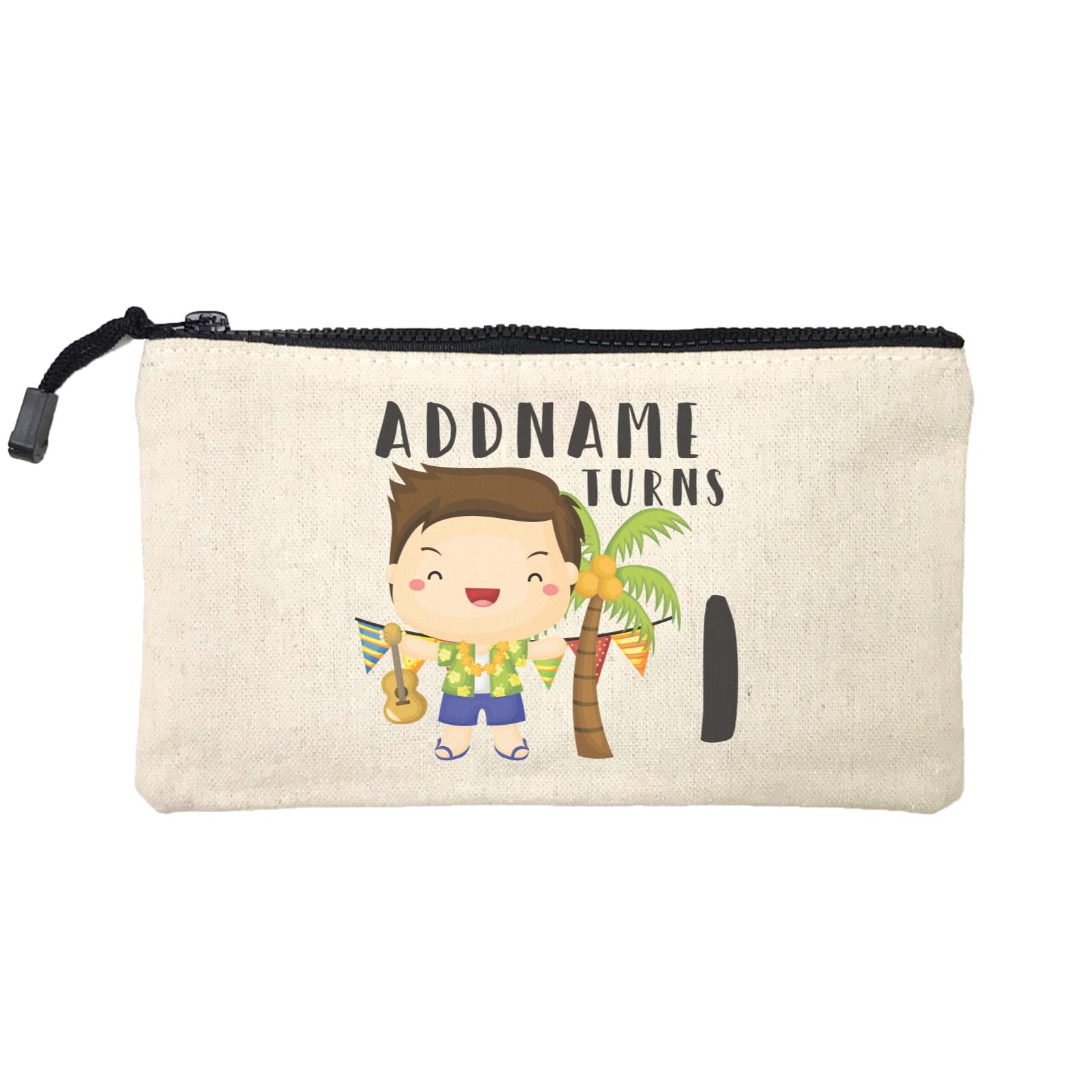 Birthday Hawaii Boy Taking Ukelele Addname Turns 1 Mini Accessories Stationery Pouch