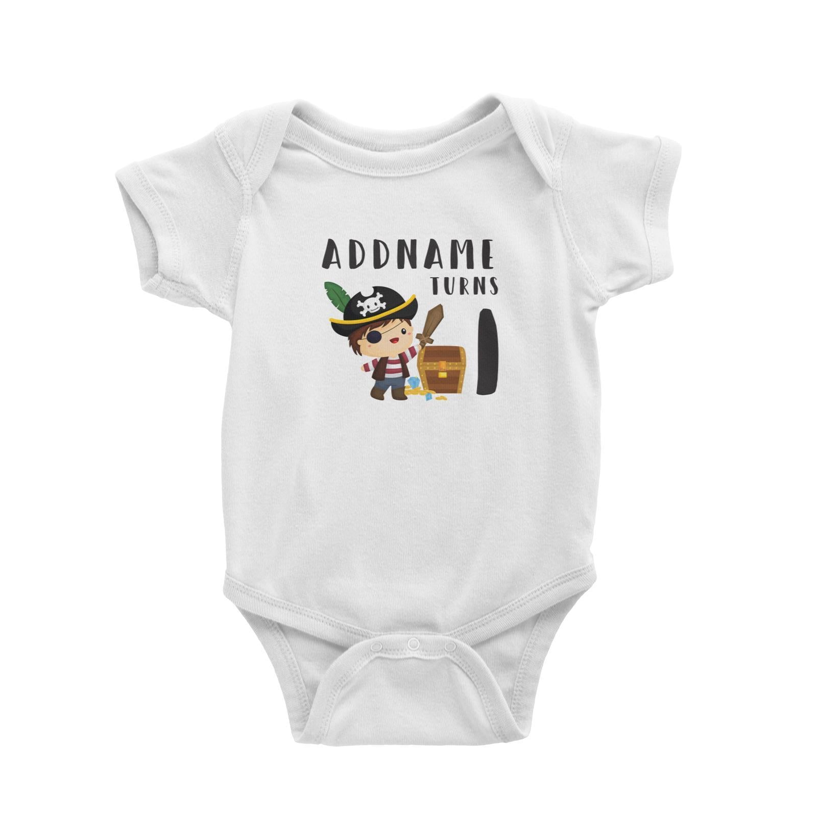 Birthday Pirate Happy Boy Captain With Treasure Chest Addname Turns 1 Baby Romper