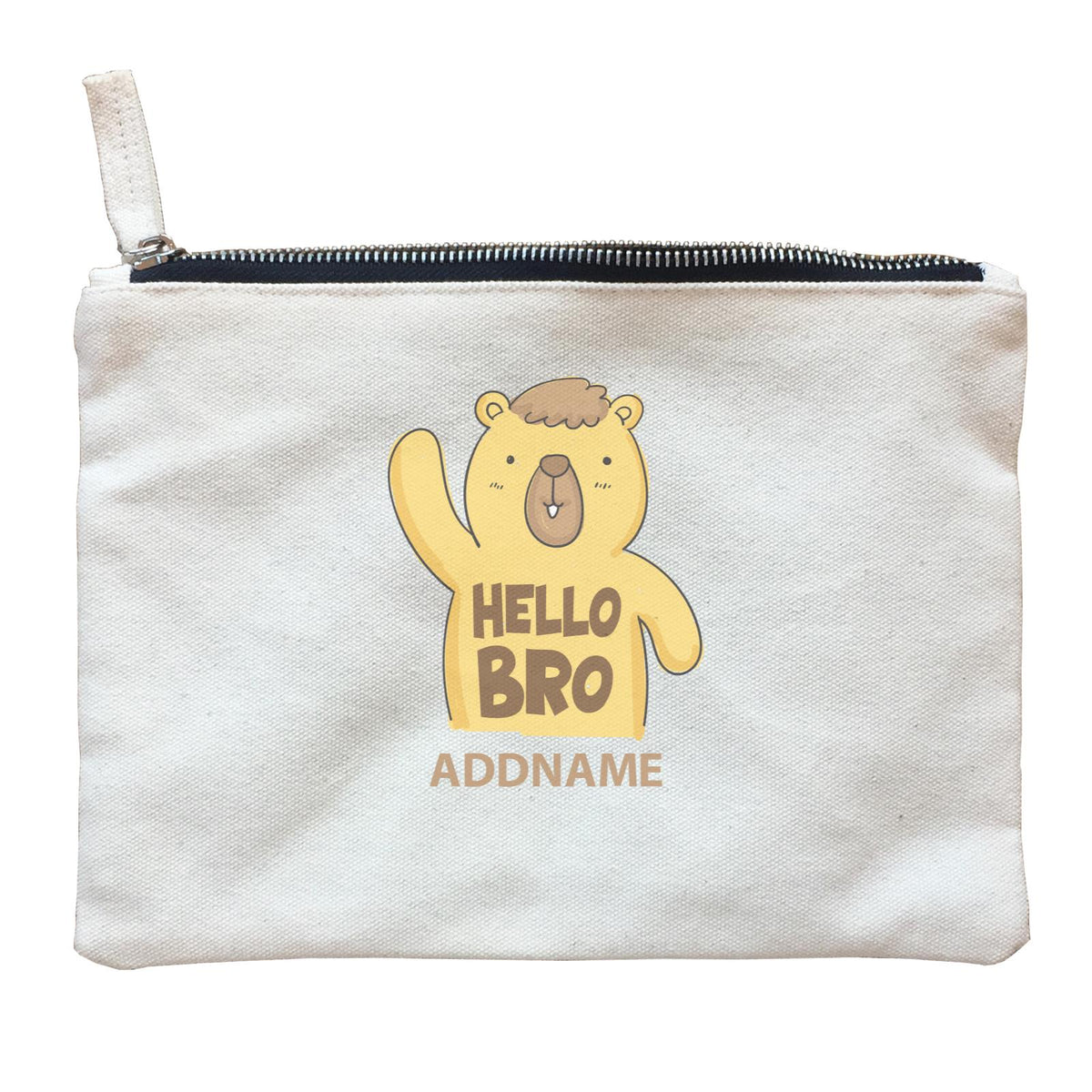 Cool Cute Animals Bear Hello Bro Addname Zipper Pouch