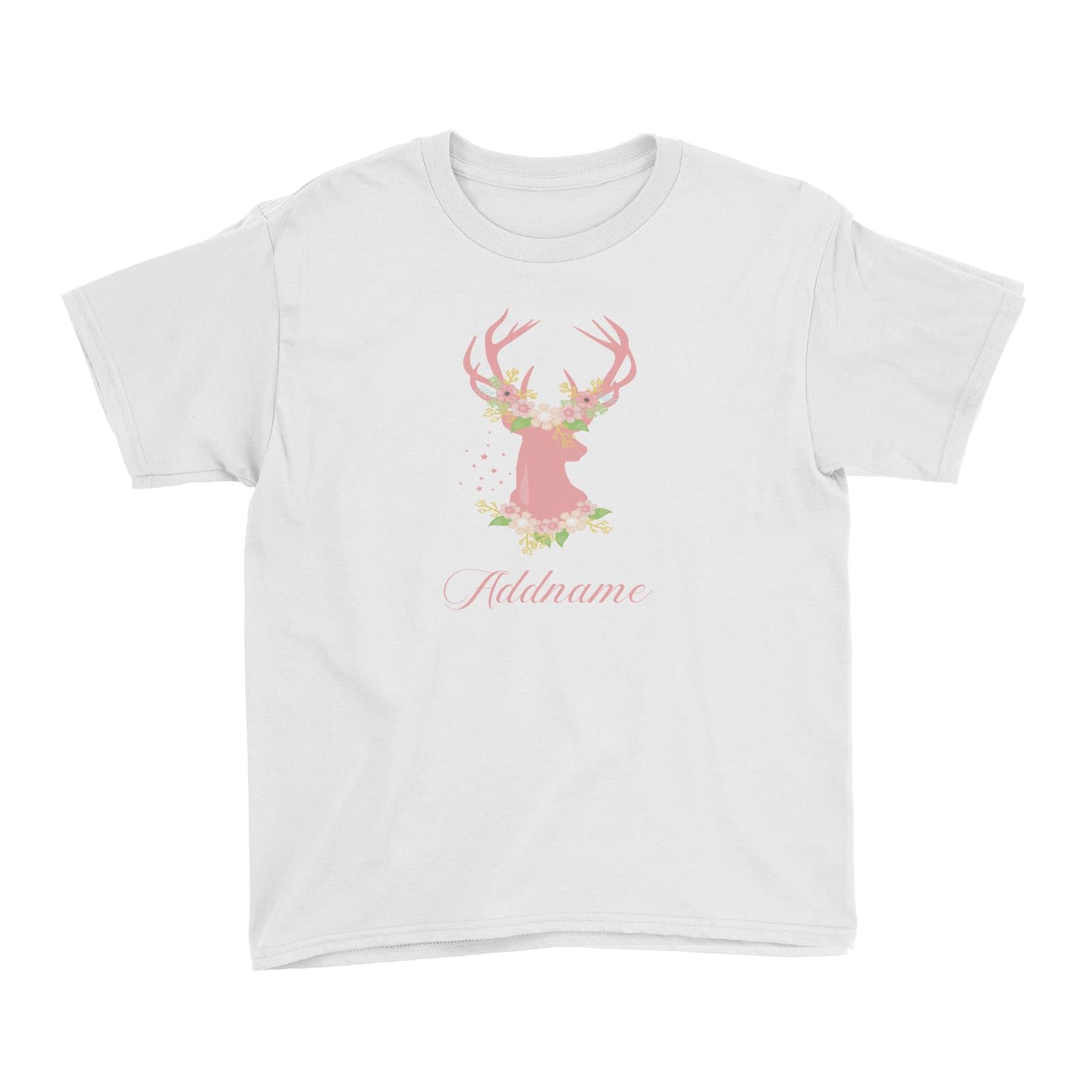 Basic Family Series Pastel Deer Pink Deer With Flower Addname Kid's T-Shirt