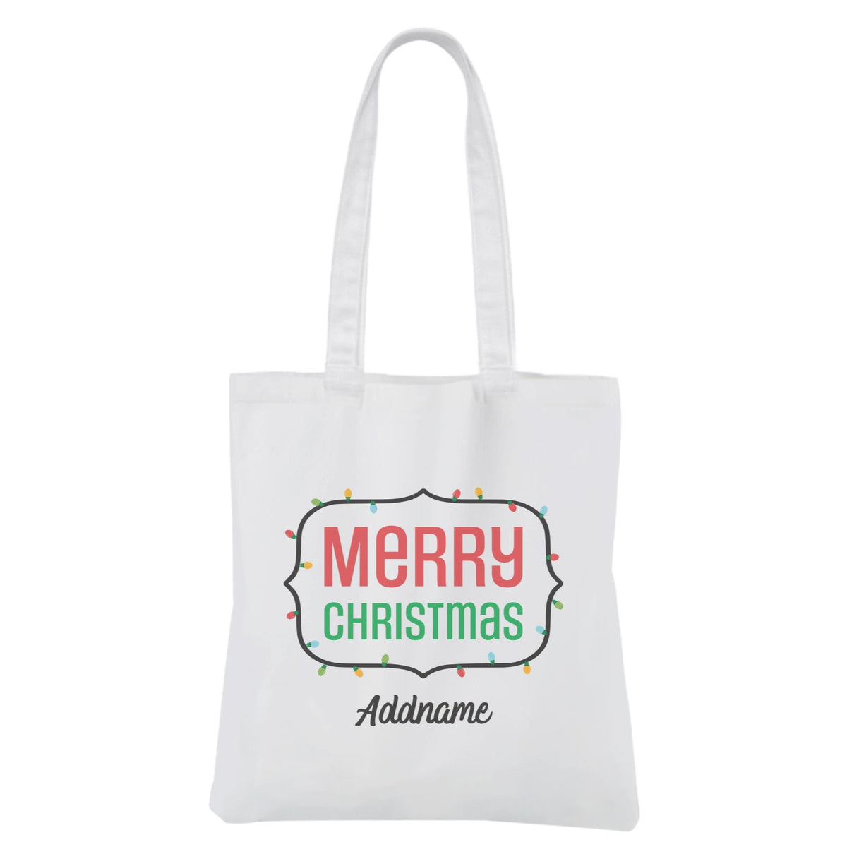 Christmas Series Merry Christmas LED Lights Border White Canvas Bag