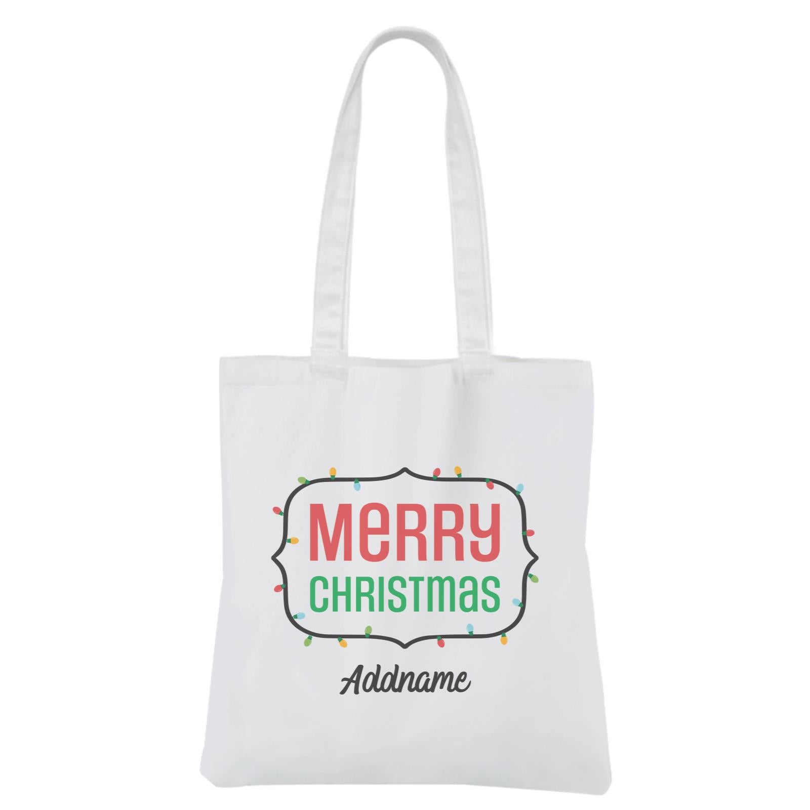 Christmas Series Merry Christmas LED Lights Border White Canvas Bag