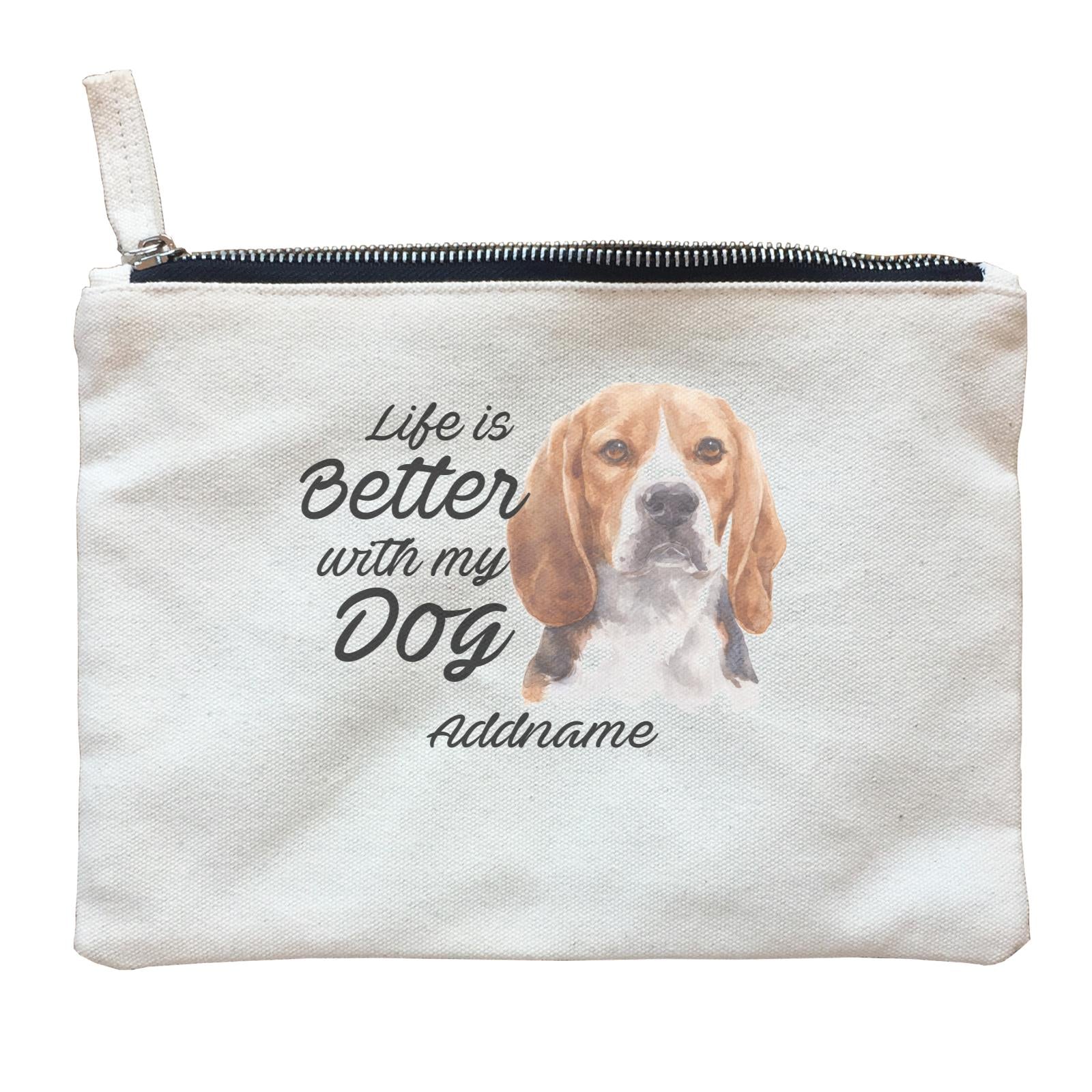 Watercolor Life is Better With My Dog Beagle Frown Addname Zipper Pouch