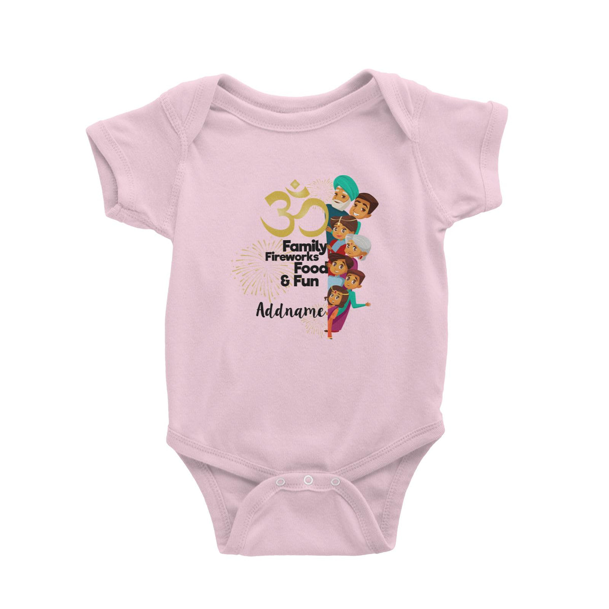 Cute Family OM Family Fireworks Food and Fun Addname Baby Romper
