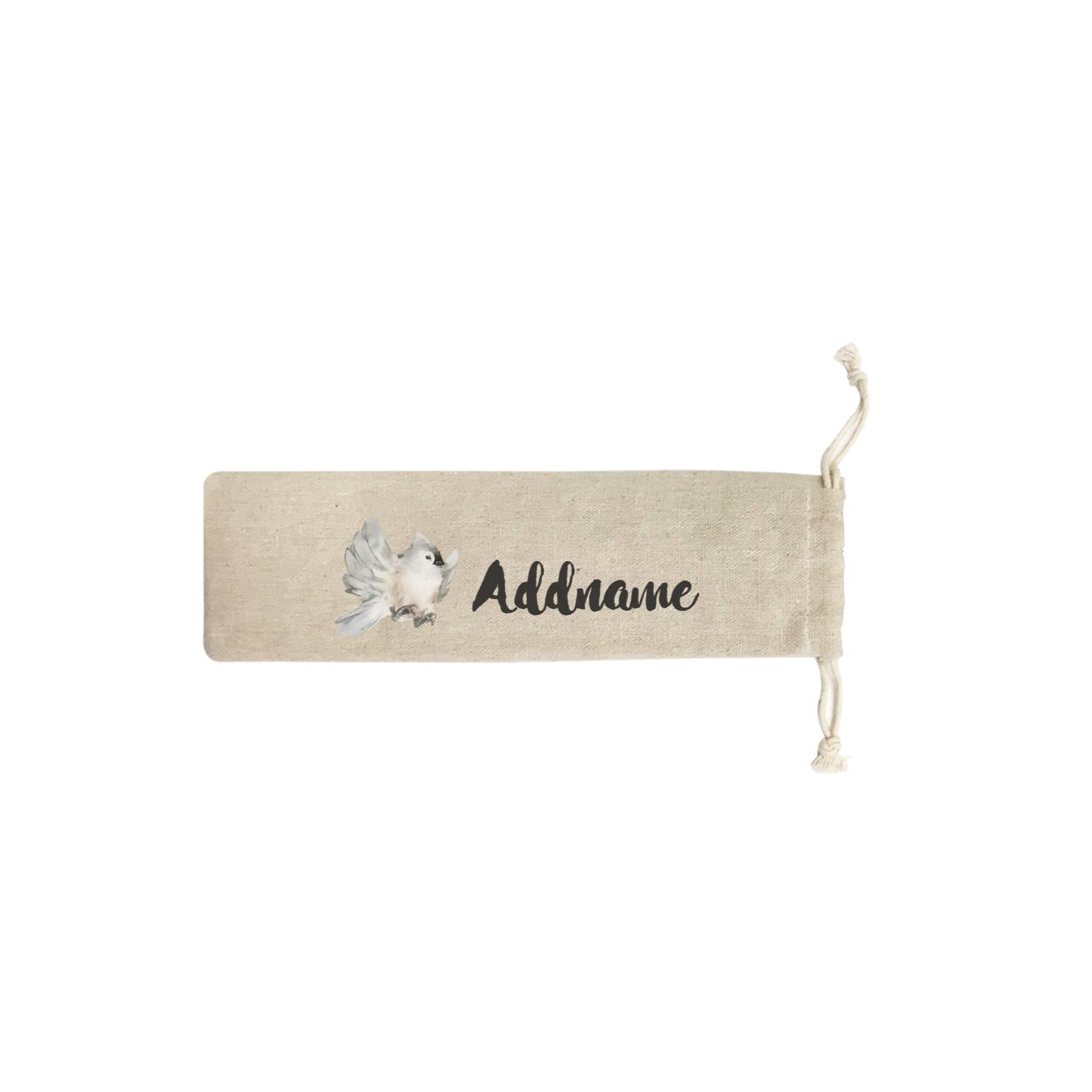Watercolour Animal Sweet Light Grey Bird Flying Addname SB Straw Pouch (No Straws included)
