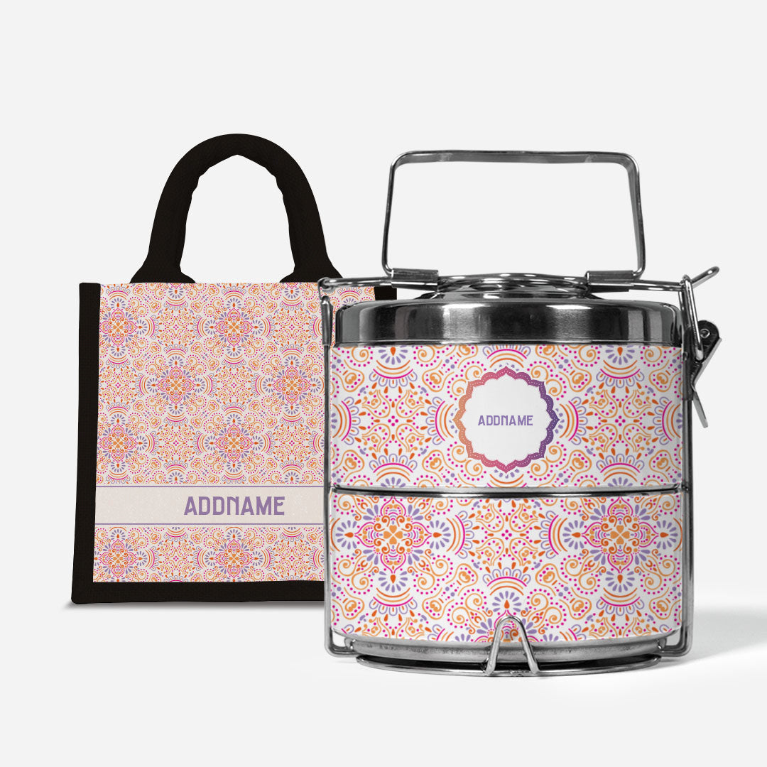 Pookal Series Premium Two Tier Tiffin with Half Lining Lunch Bag - Triumph Black