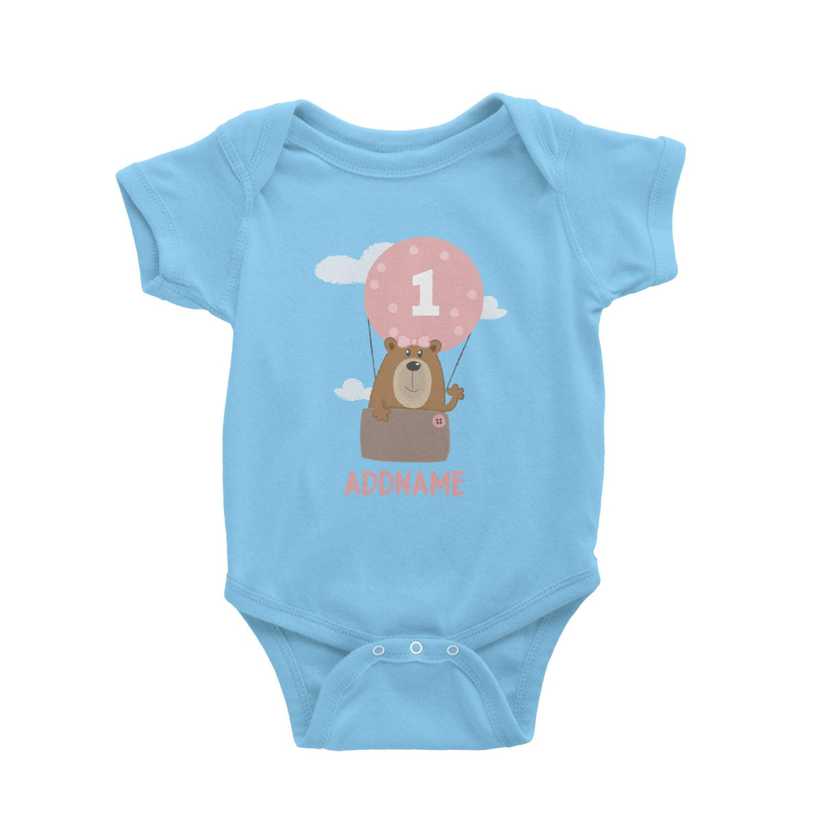 Cute Bear Girl with Hot Air Balloon Birthday Theme Personalizable with Name and Number Baby Romper