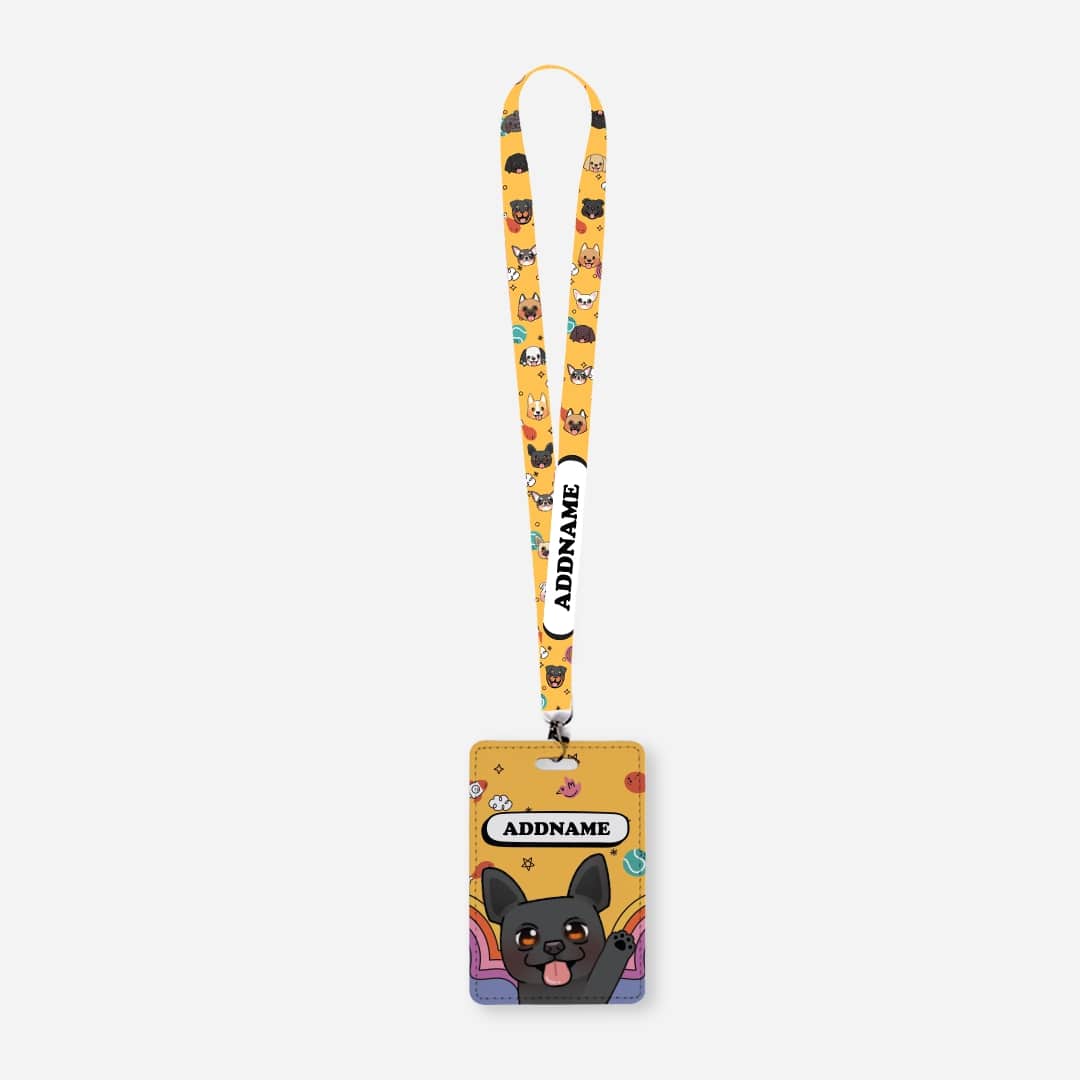 Paw Print Series Lanyard with Cardholder - Black Boston Terrier