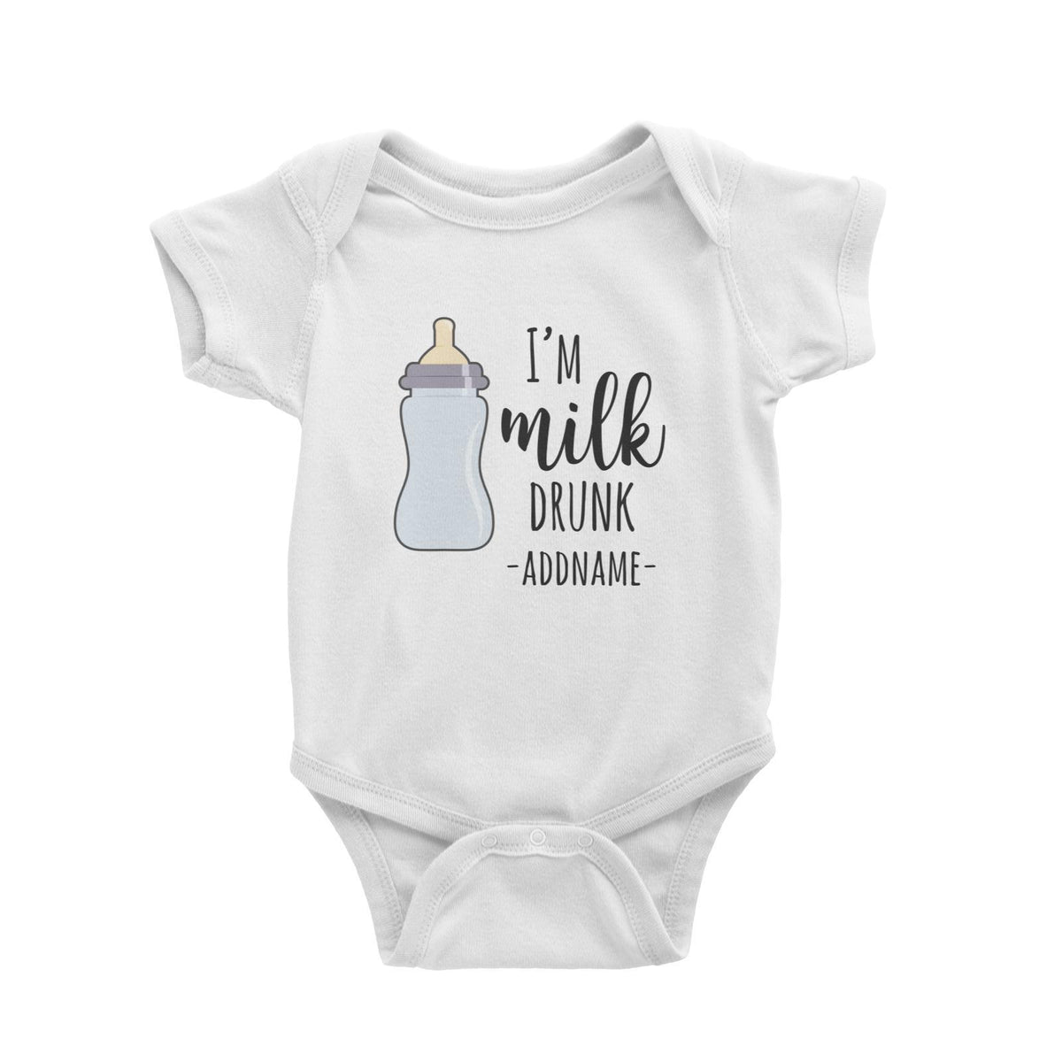 I'm Milk Drunk Addname with Milk Bottle Baby Romper Personalizable Designs Basic Newborn