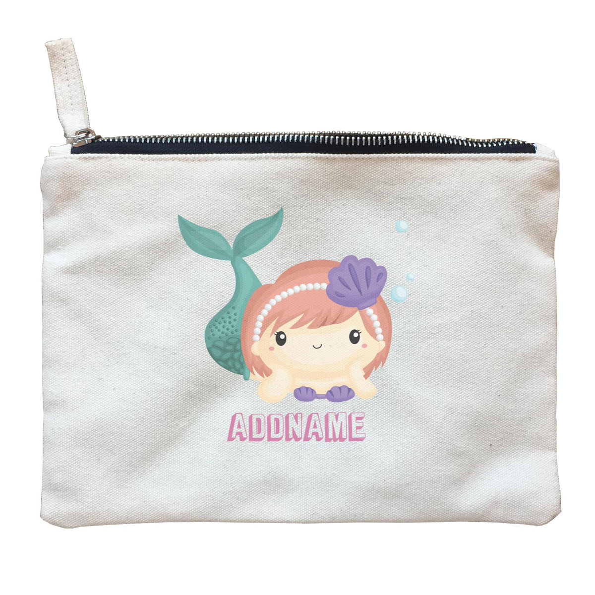 Birthday Mermaid Peach Short Hair Mermaid Laying Addname Zipper Pouch