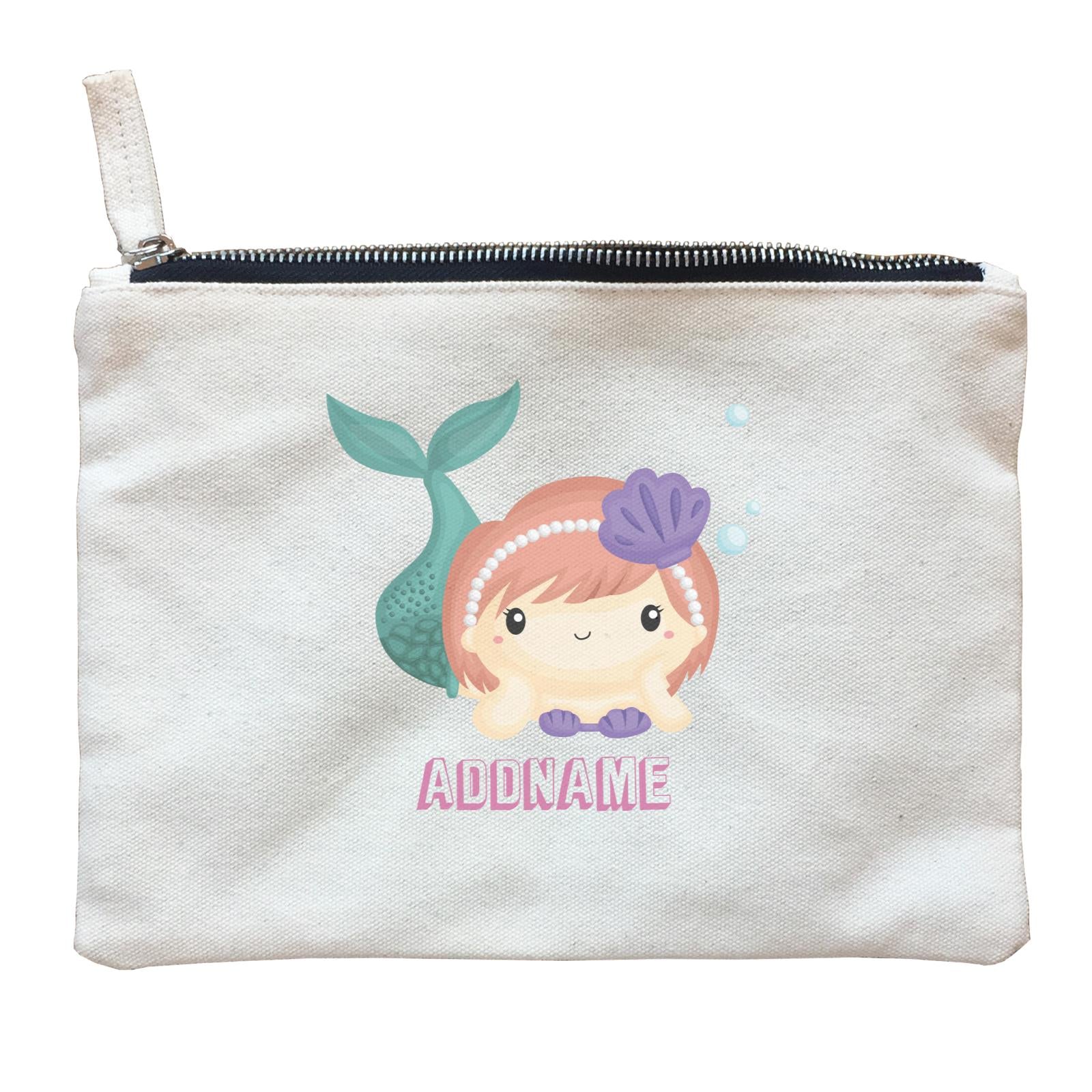Birthday Mermaid Peach Short Hair Mermaid Laying Addname Zipper Pouch
