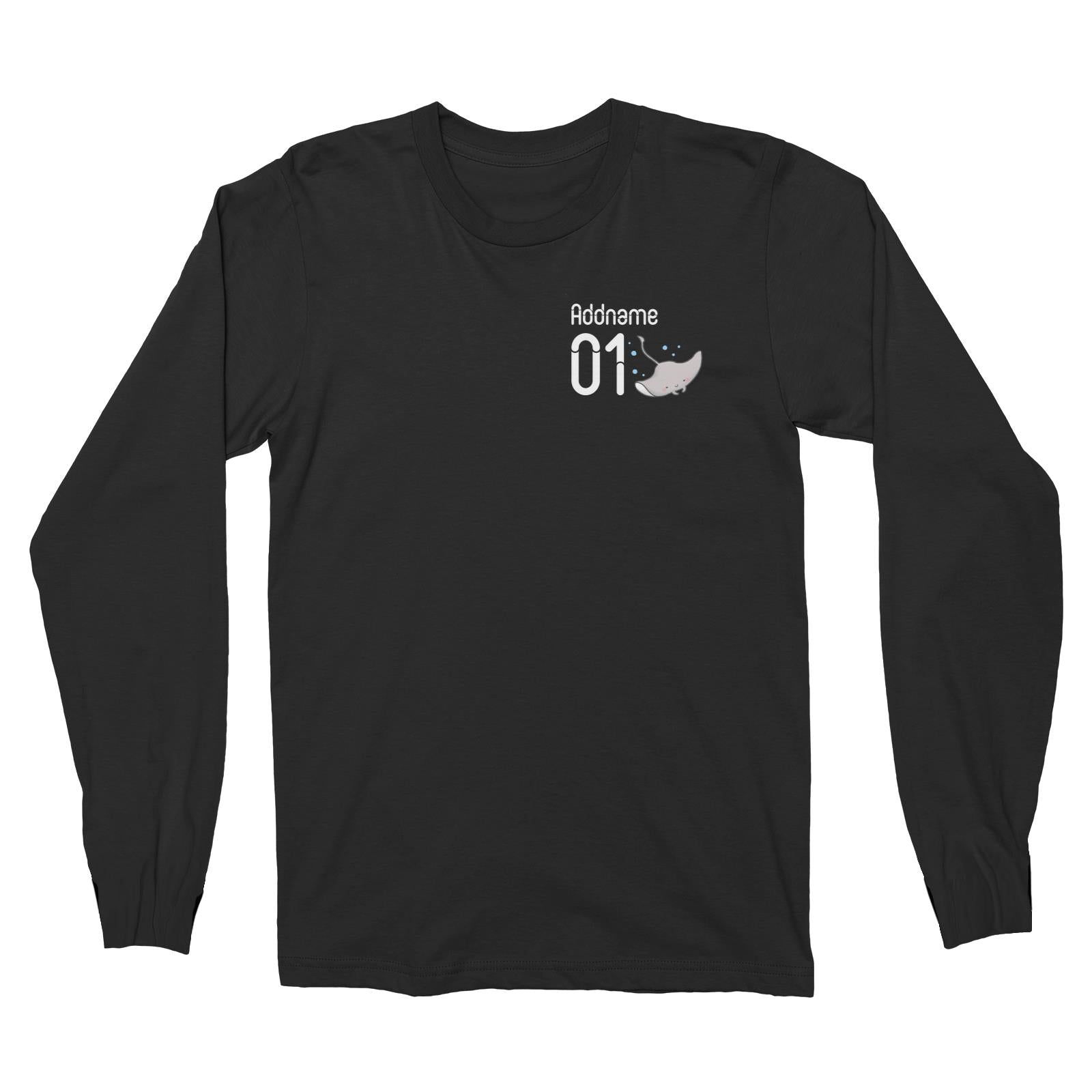 Pocket Name and Number Cute Hand Drawn Style Stingray Long Sleeve Unisex T-Shirt