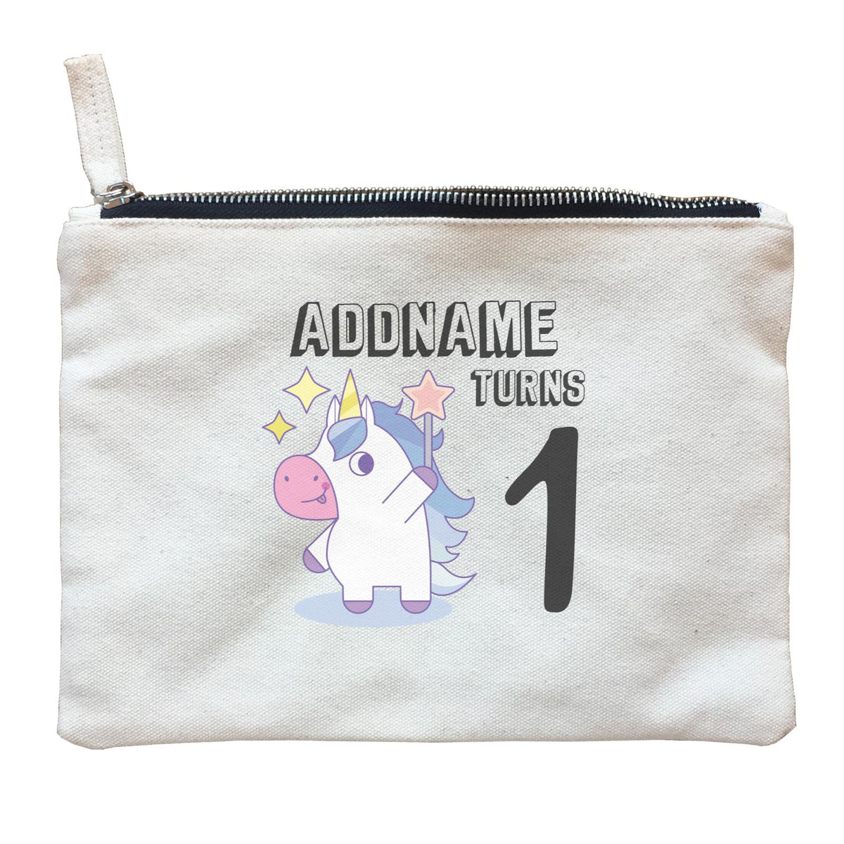 Birthday Unicorn Boy With Magic Wand Addname Turns 1 Zipper Pouch
