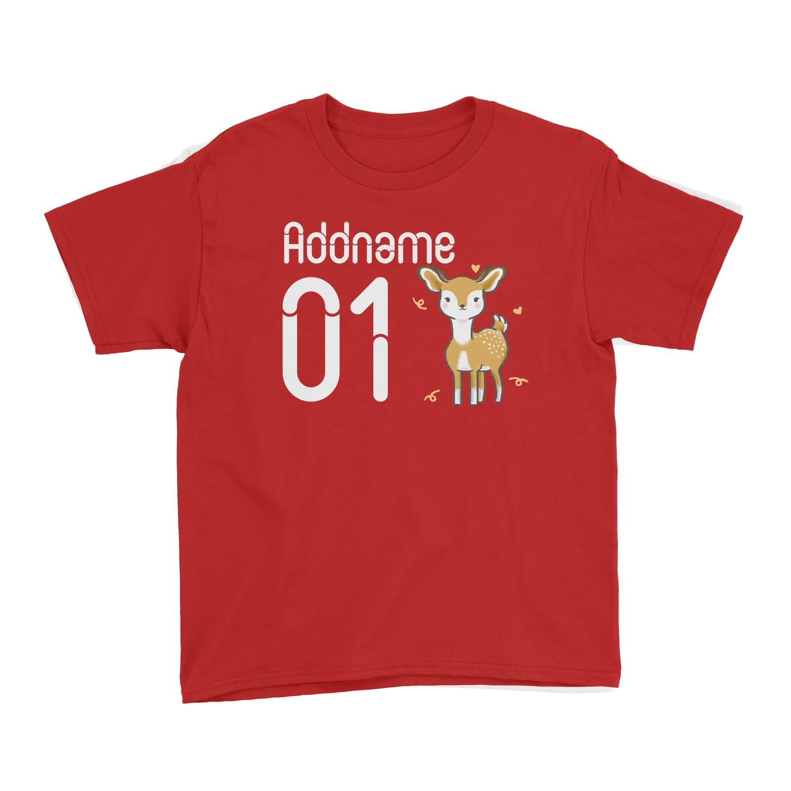 Name and Number Cute Hand Drawn Style Deer Kid's T-Shirt
