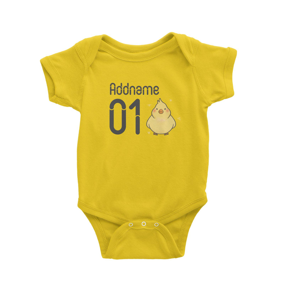 Name and Number Cute Hand Drawn Style Chick Baby Romper