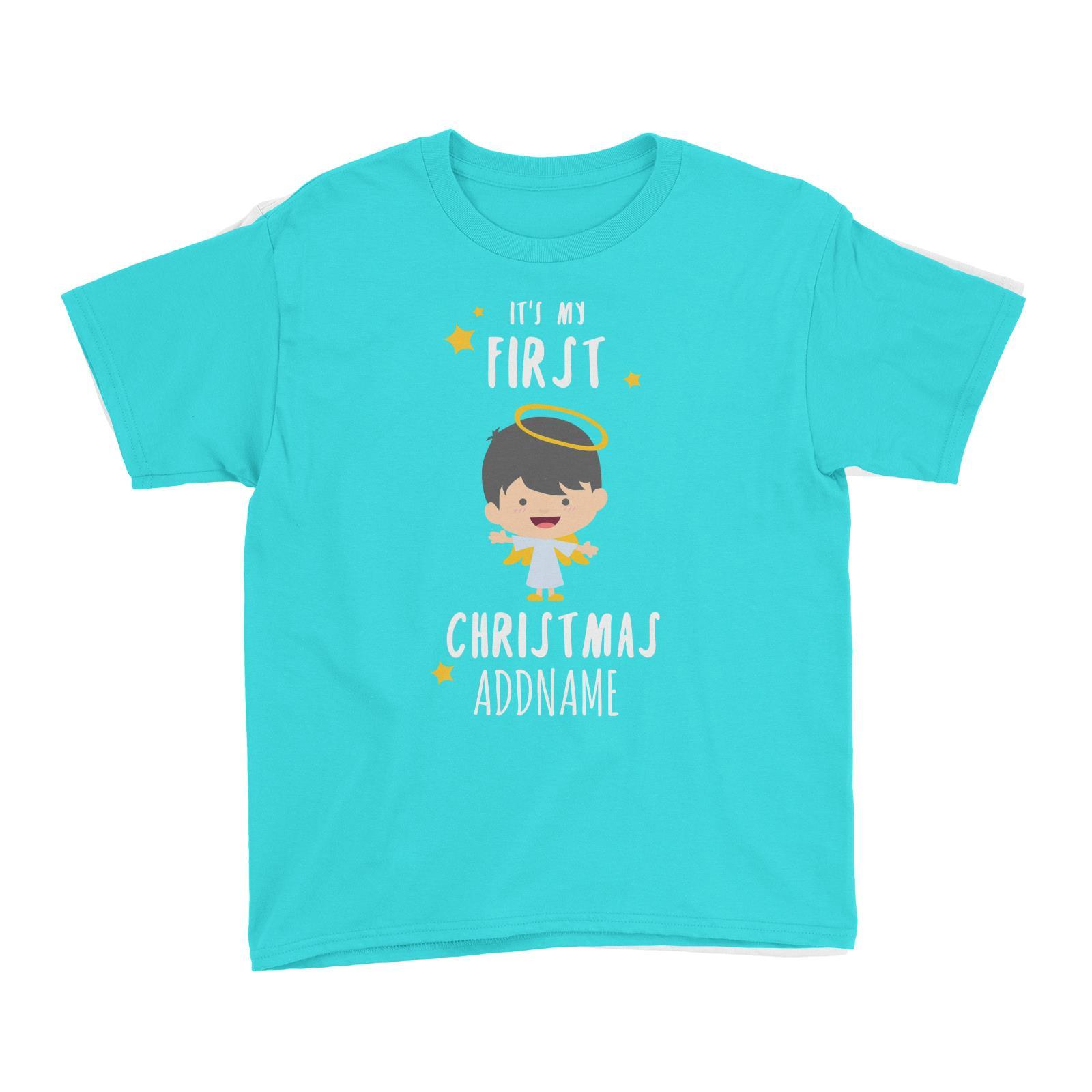 Cute Boy Angel First Christmas Addname Kid's T-Shirt  Personalizable Designs