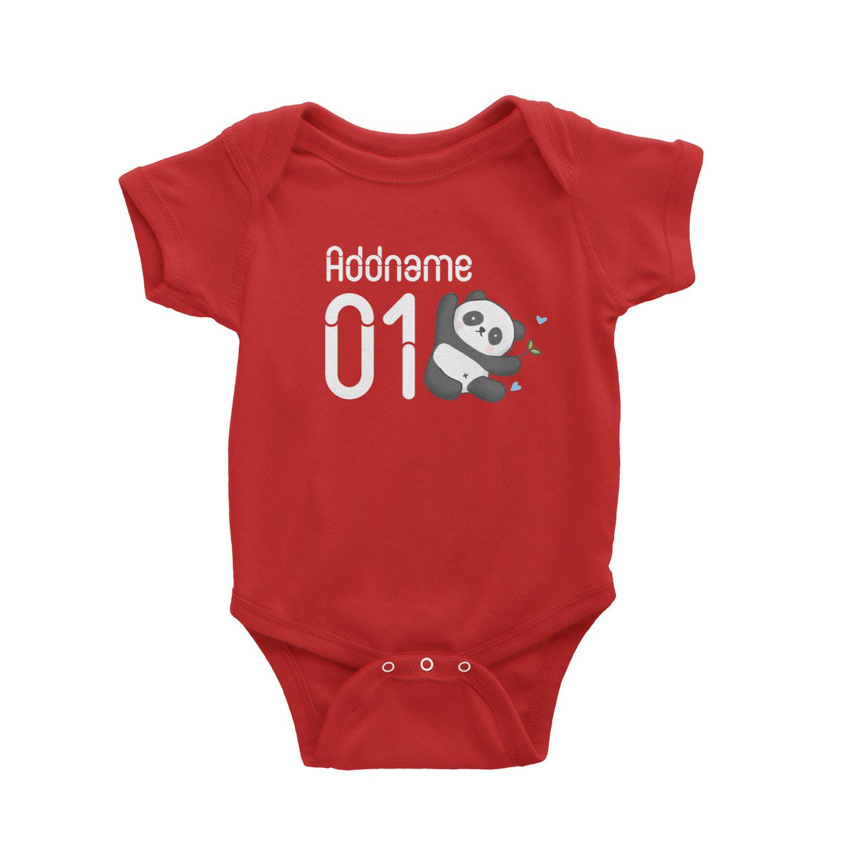 Name and Number Cute Hand Drawn Style Panda Baby Romper