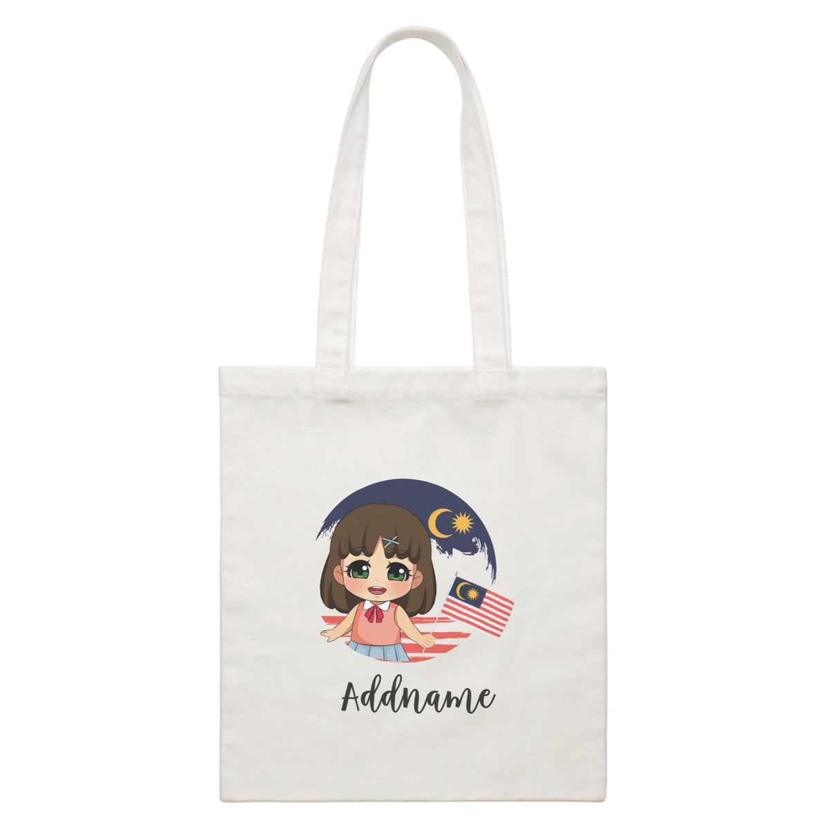 Merdeka Series Round Flag Chinese Girl Addname White Canvas Bag