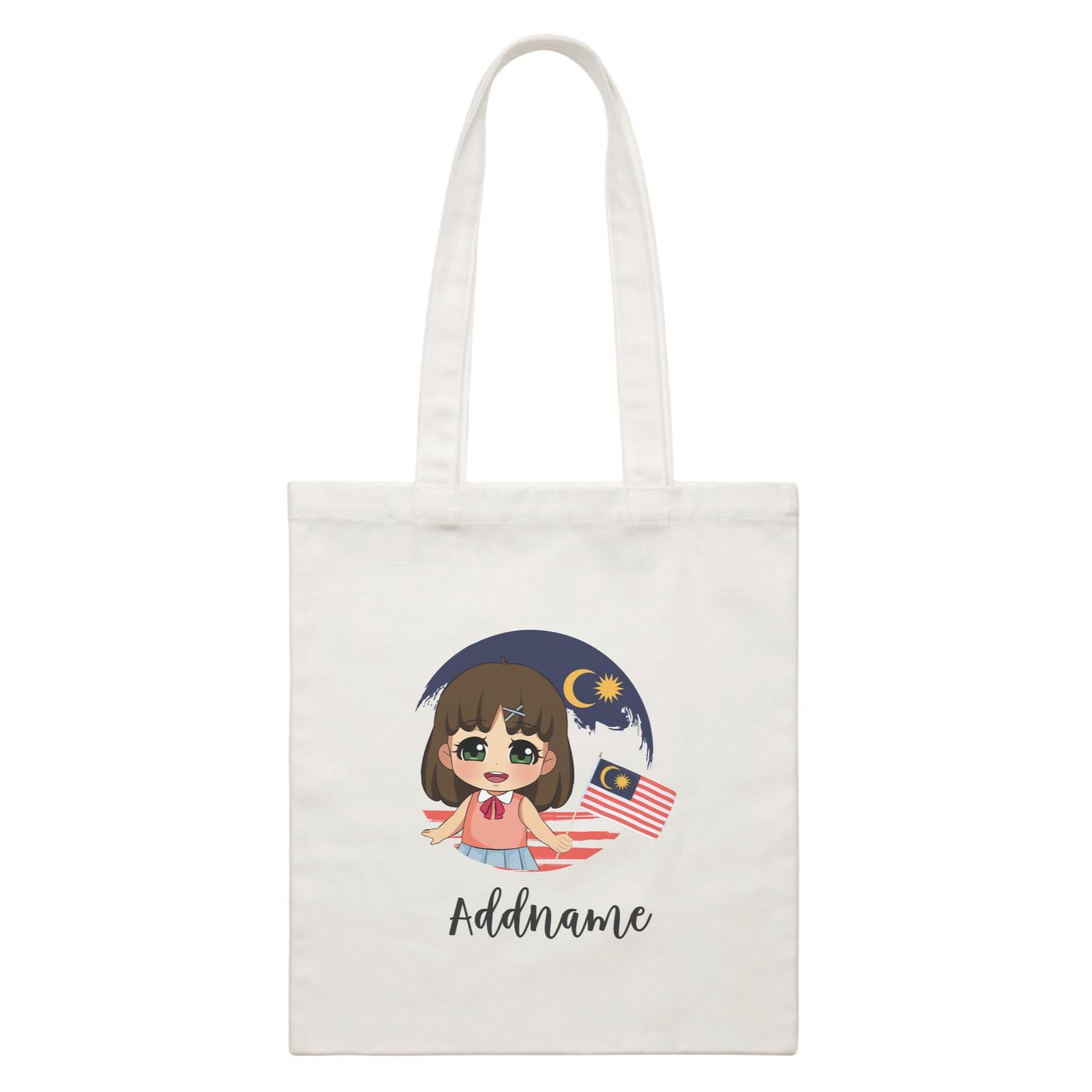 Merdeka Series Round Flag Chinese Girl Addname White Canvas Bag