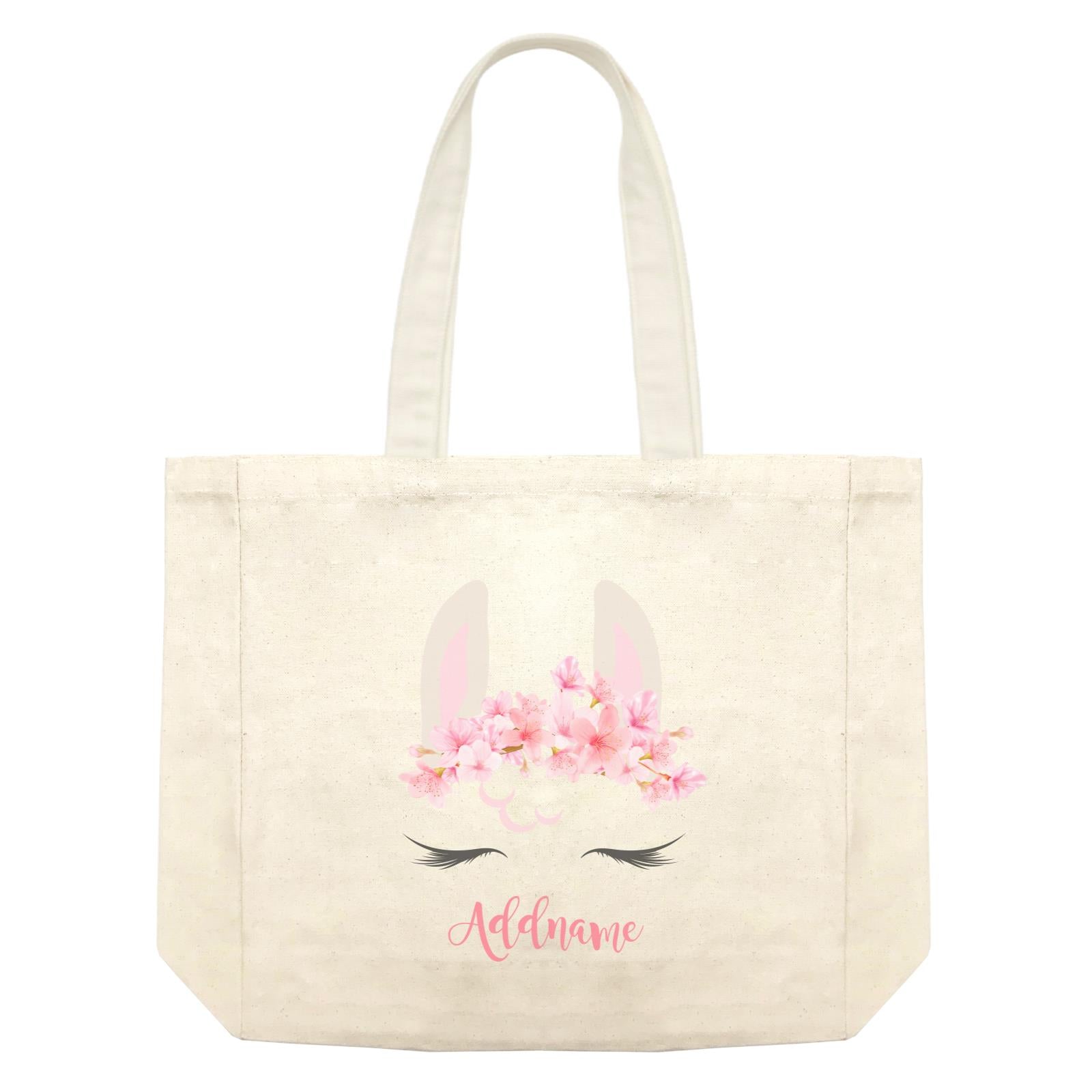 Pink Flower Garland Llama Face Addname Shopping Bag