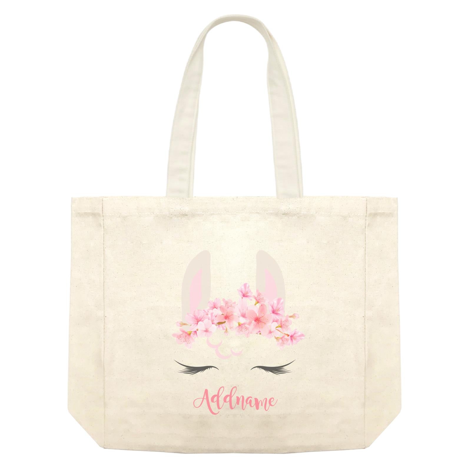 Pink Flower Garland Llama Face Addname Shopping Bag