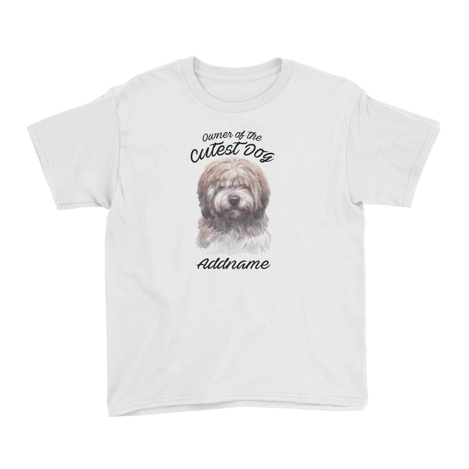 Watercolor Dog Owner Of The Cutest Dog Tibetan Addname Kid's T-Shirt