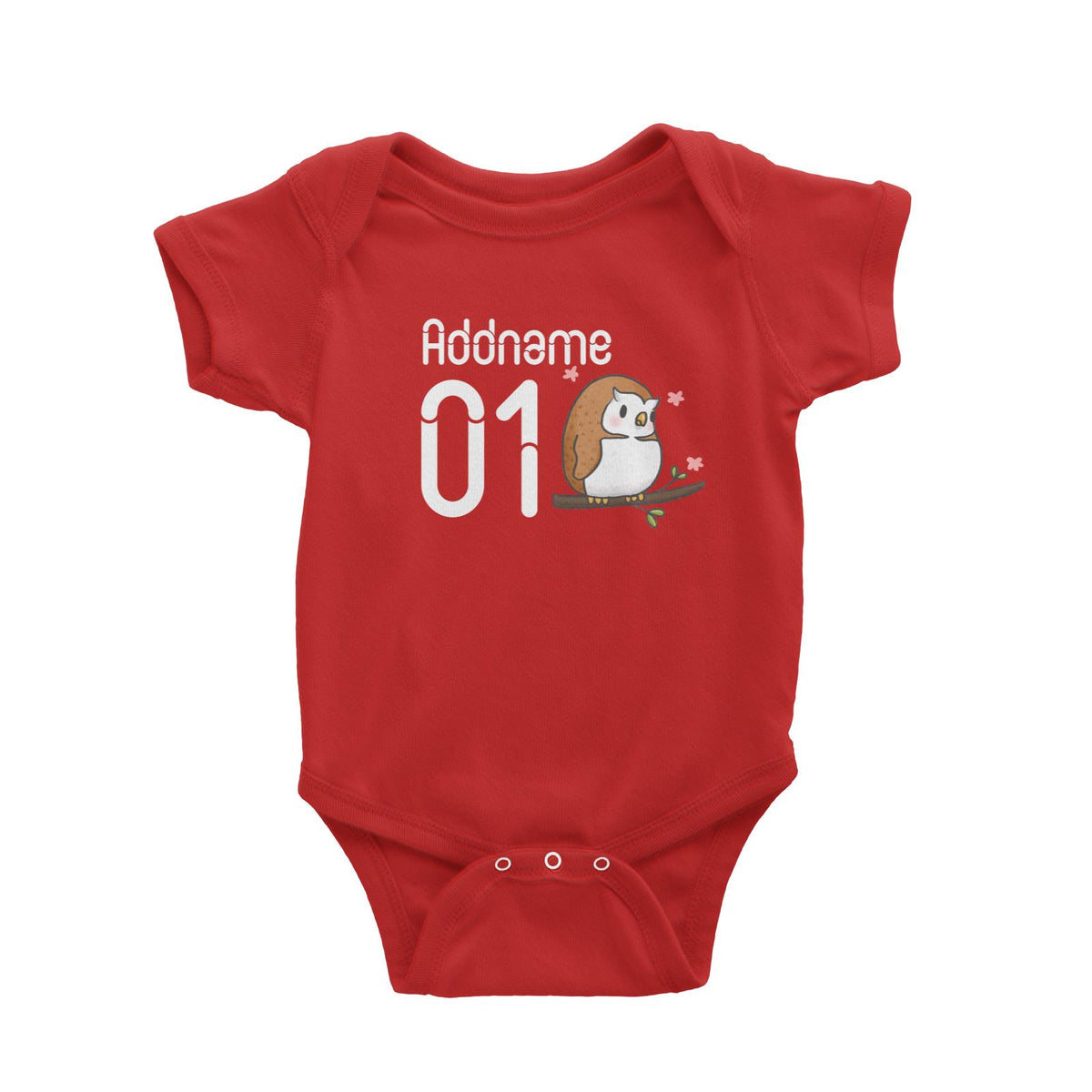 Name and Number Cute Hand Drawn Style Owl Baby Romper