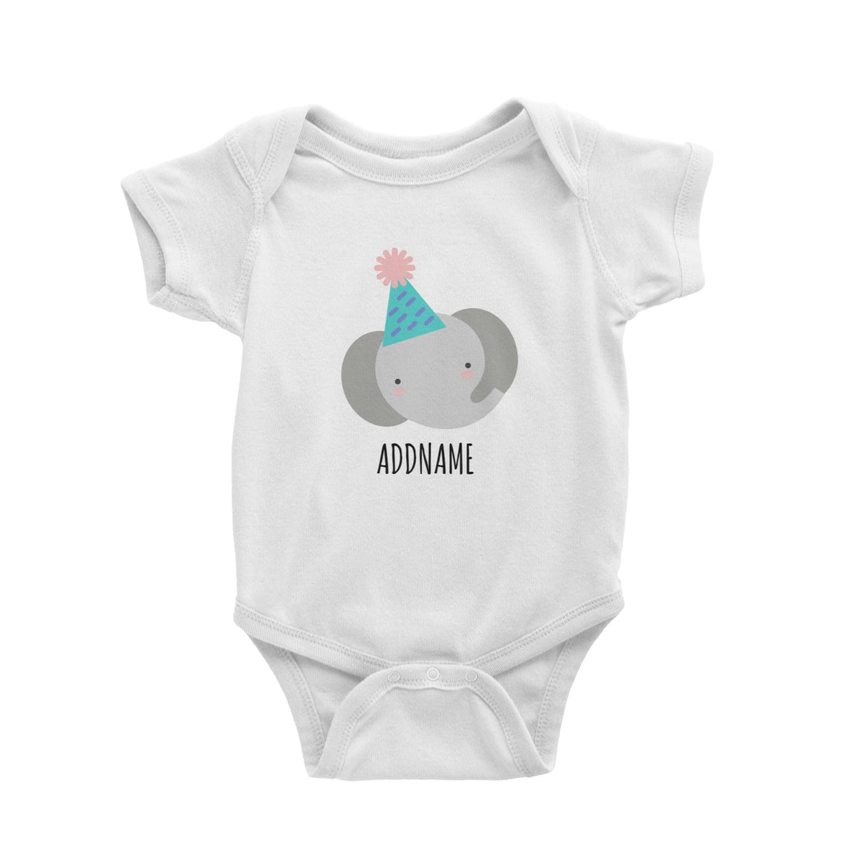 Party Hat Birthday Elephant White White Baby Romper
