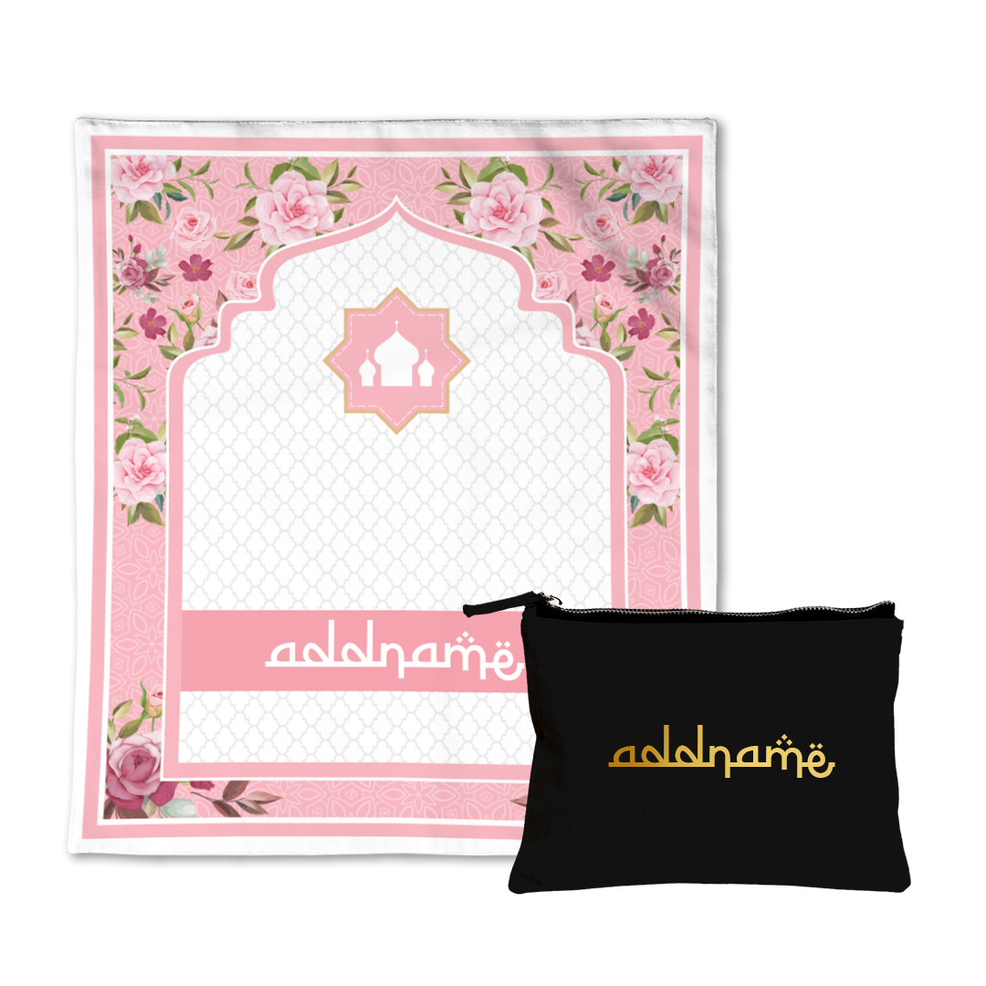 Laura Ruby  Sejadah Prayer Mat with Zipper Pouch with Gold Personalization Bundle
