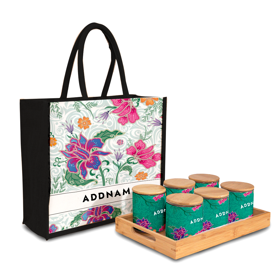 Modern Mahsuri  Series - Legend Green Balang Raya Set (6 in 1) With Half Lining Jute Bag