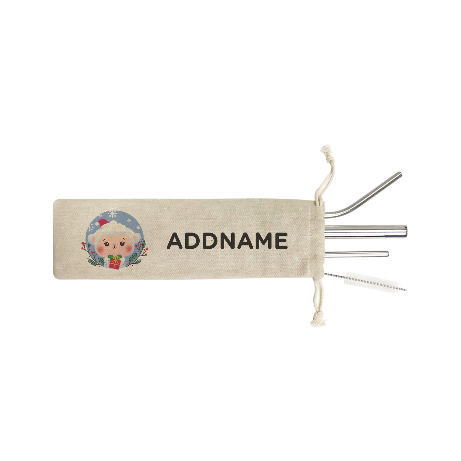 Christmas Cute Animal Series Cute Sheep Stainless Steel Straw Set in Satchel