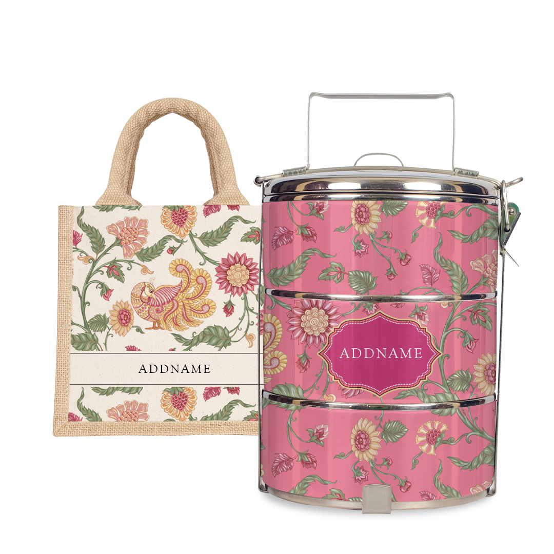 Batik Cempaka - Lunch Tote Bag with Three-Tier Tiffin Carrier