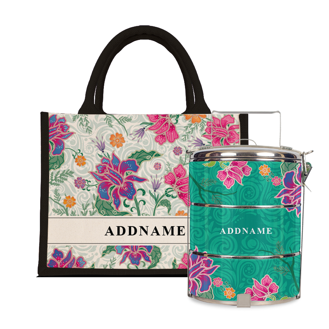 Modern Mahsuri Series - Legend Green Half Lining Small Jute Bag with Tiffin Carrier