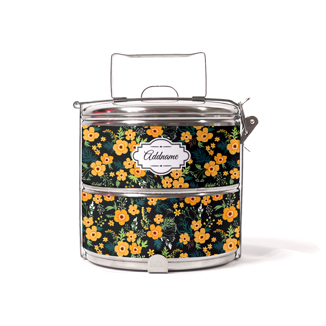 Yellow Windflower Two Tier Tiffin Carrier