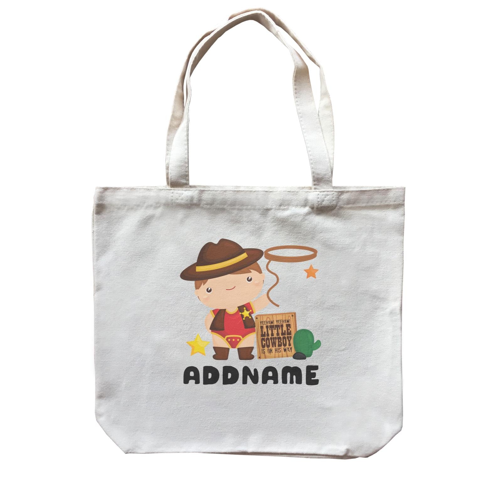 Birthday Cowboy Style Little Cowboy Holding Hoe In Star Badge Addname Canvas Bag