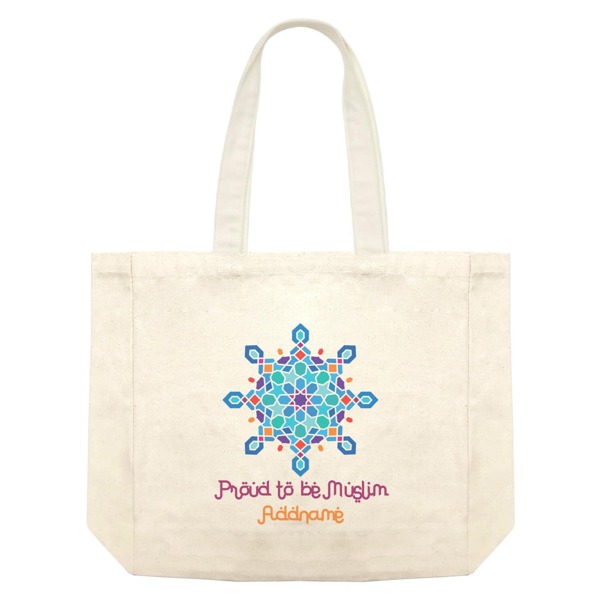 Proud To Be Muslim Blue Motifs Addname Shopping Bag