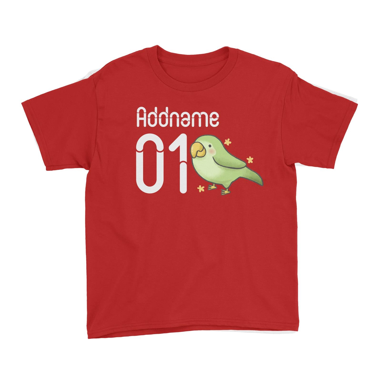 Name and Number Cute Hand Drawn Style Parrot Kid's T-Shirt