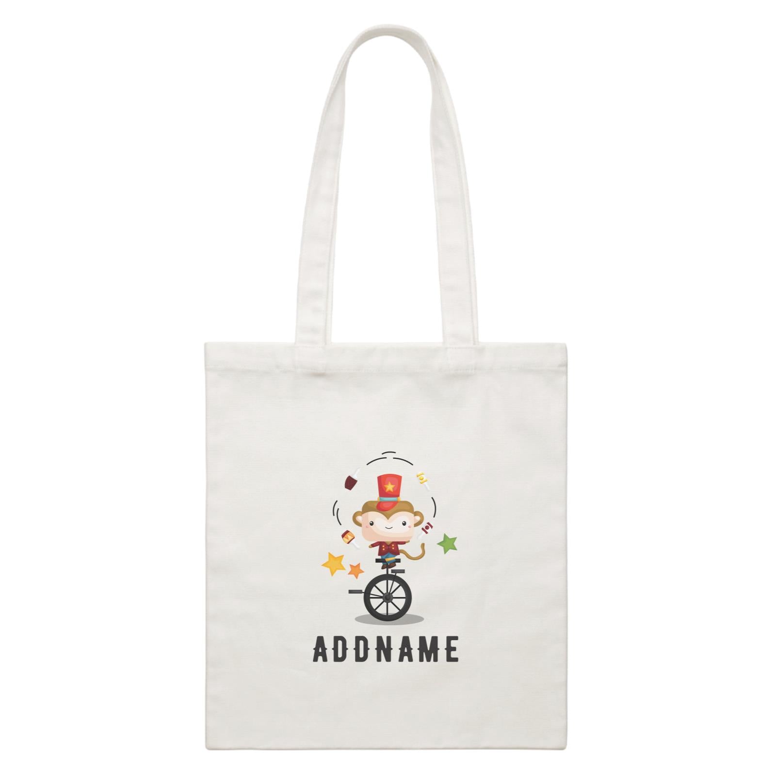 Birthday Circus Monkey Juggling With Unicycle Addname White Canvas Bag