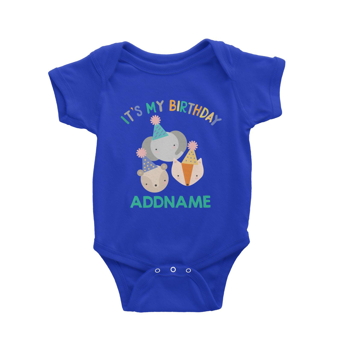 Cute It's My Birthday Safari Theme with Elephant, Fox and Squirrel Head Baby Romper