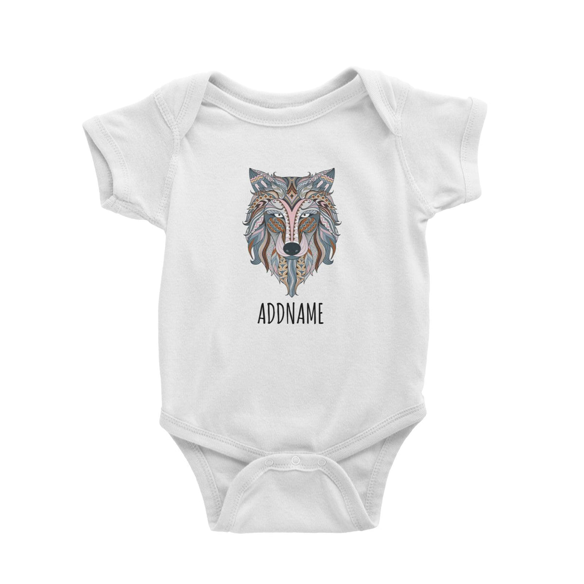 Tribal Pattern Wolf White White Baby Romper