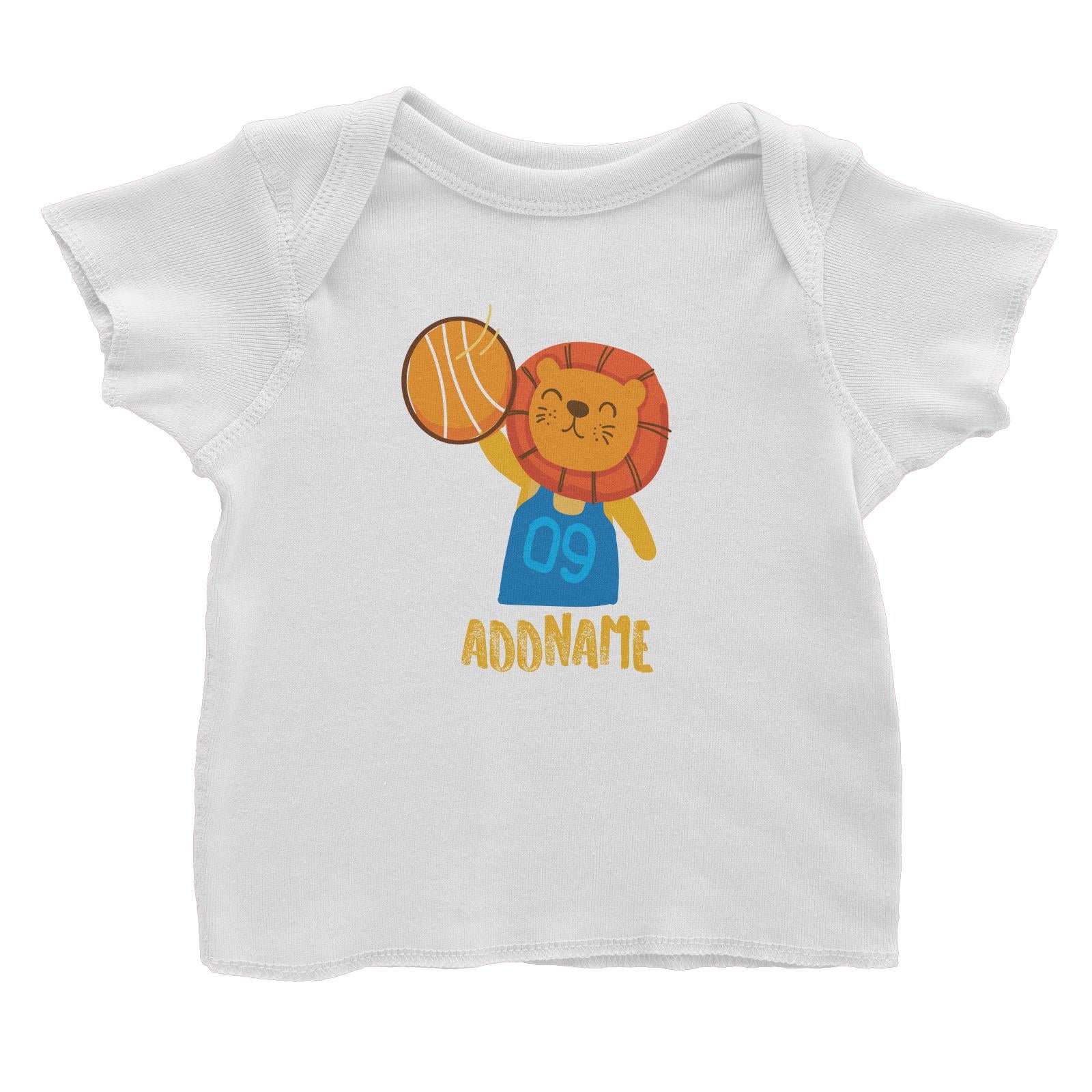 Cool Cute Animals Lion Basketball Player Addname Baby T-Shirt
