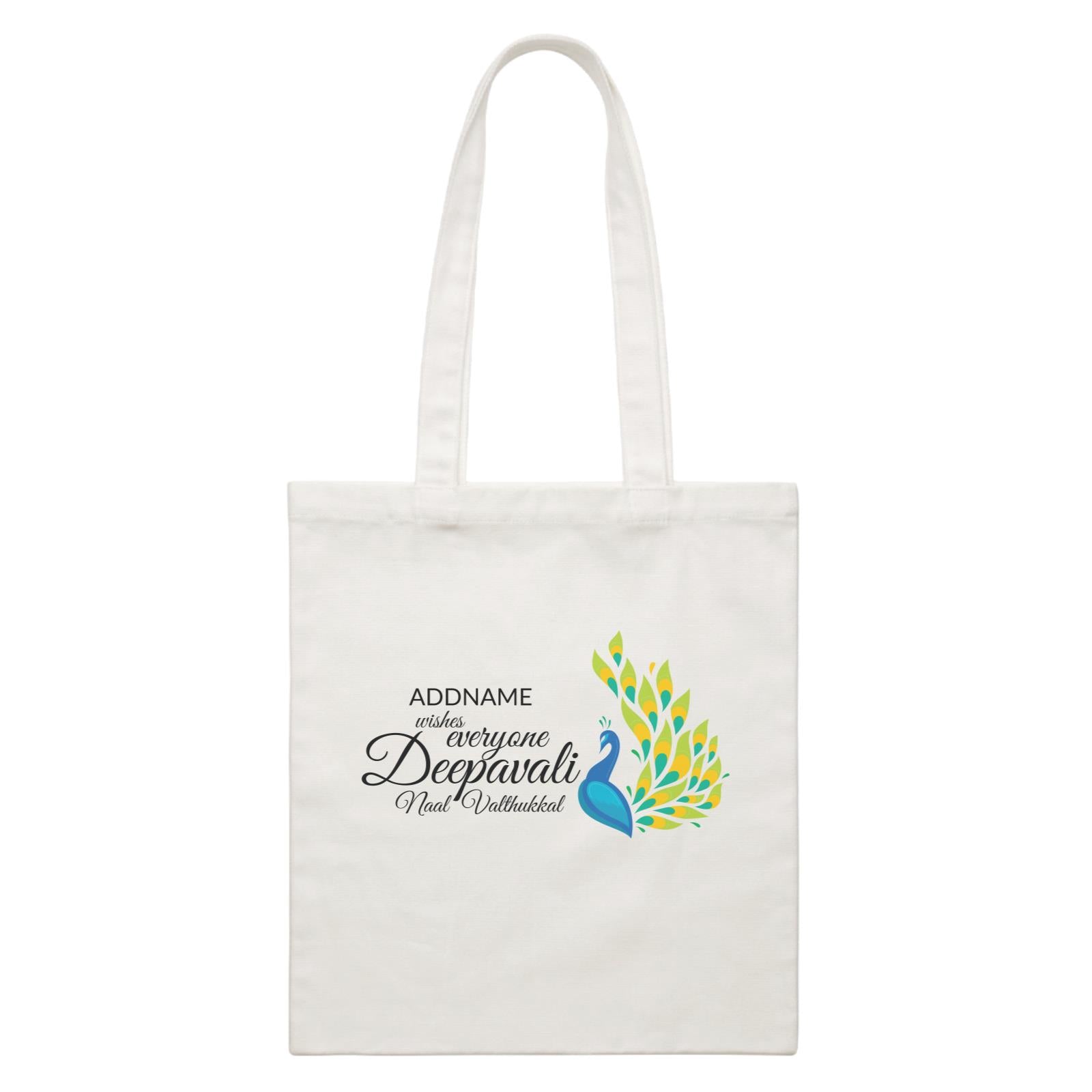 Deepavali Peacock Wishes everyone Deepavali Naal Valthukkal Addname White Canvas Bag