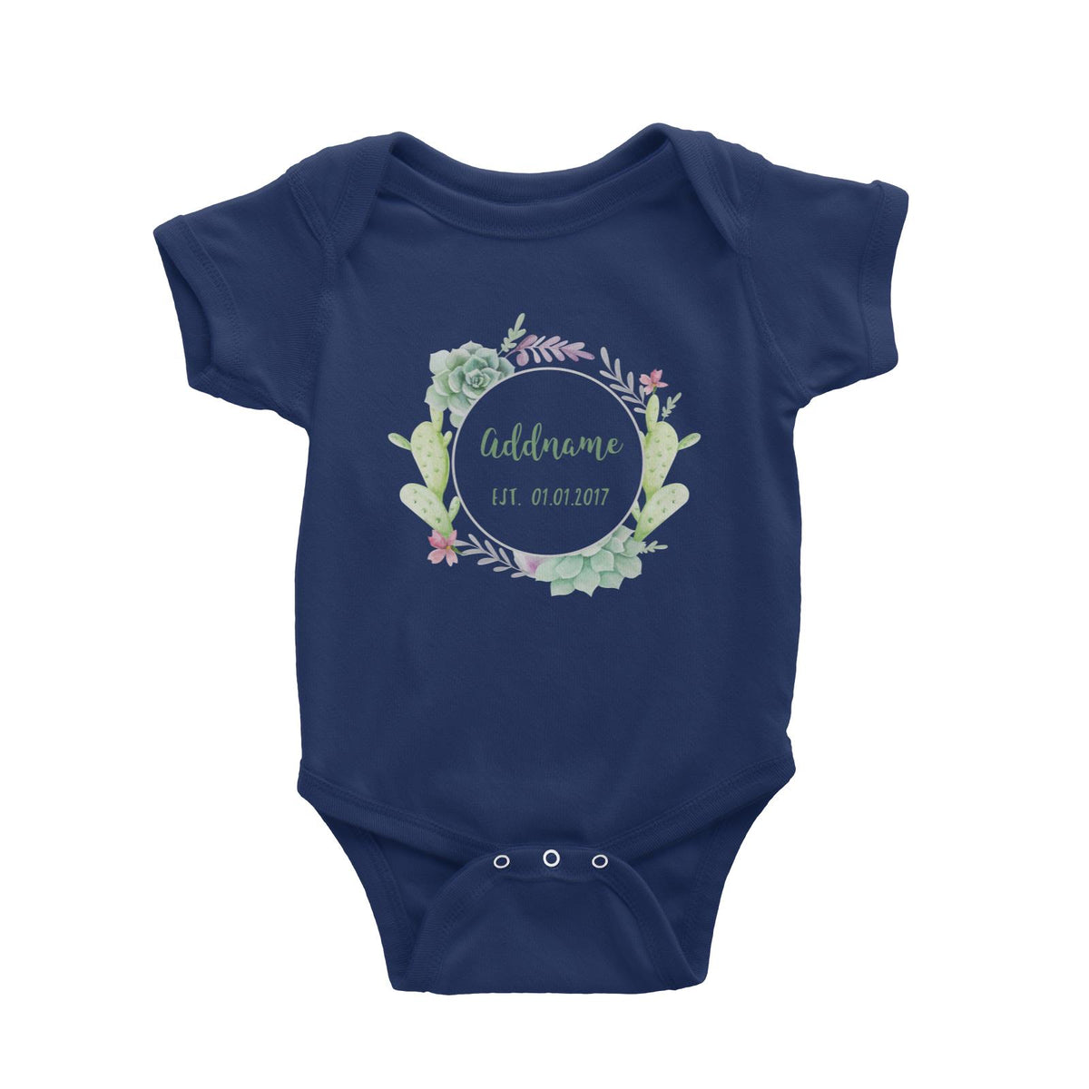 Add Name and Add Date in Succulent Wreath Baby Romper