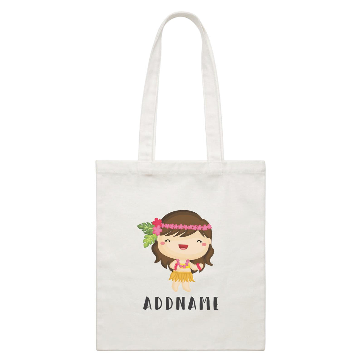 Birthday Hawaii Girl Wearing Hula Grass Dress Addname White Canvas Bag