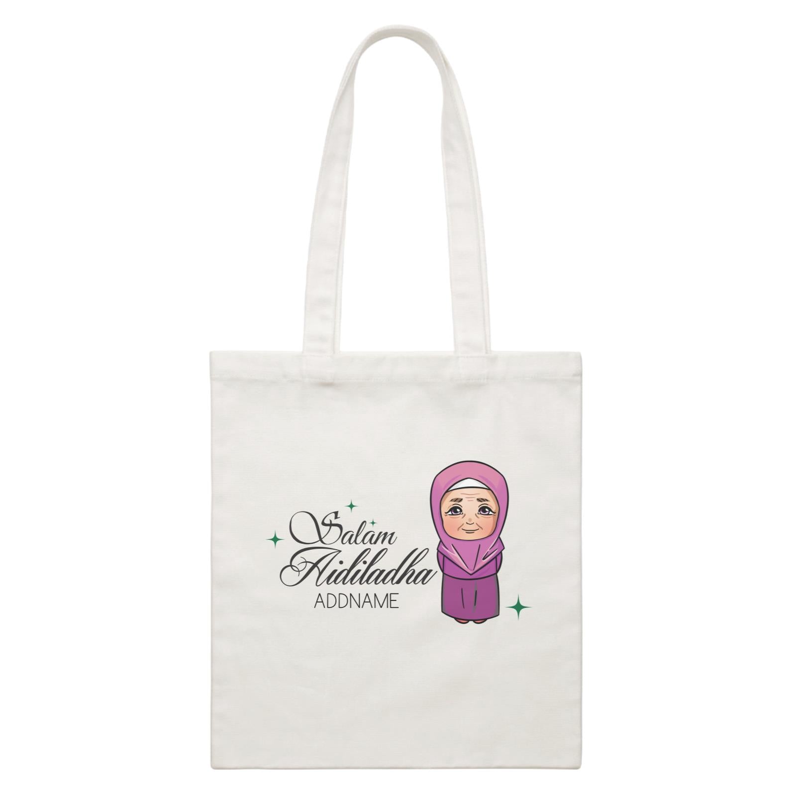 Raya Chibi Wishes Grandma Addname Wishes Salam Aidiladha Addname White White Canvas Bag