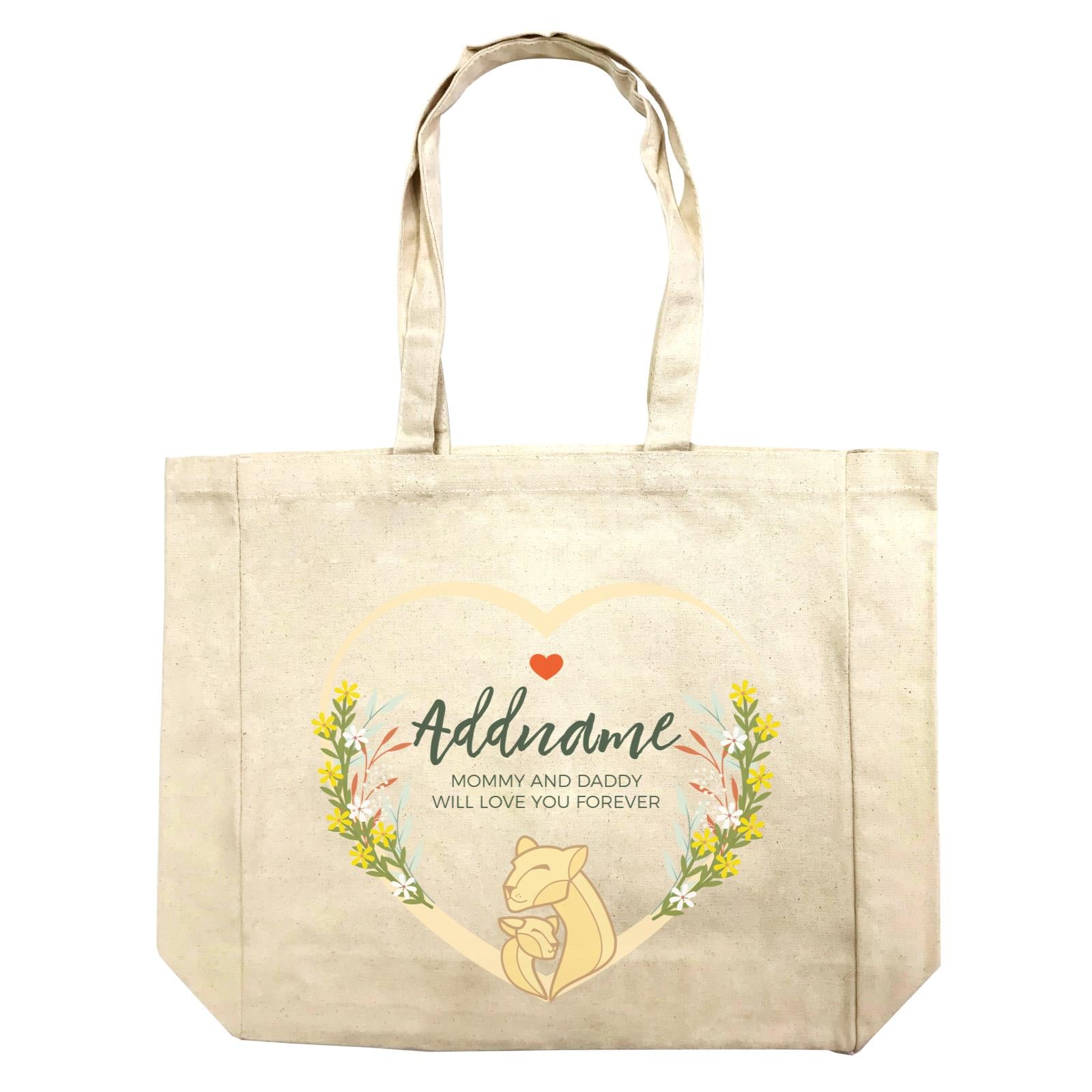 Loving Mother and Baby Lion in Heart Personalizable with Name and Text Shopping Bag