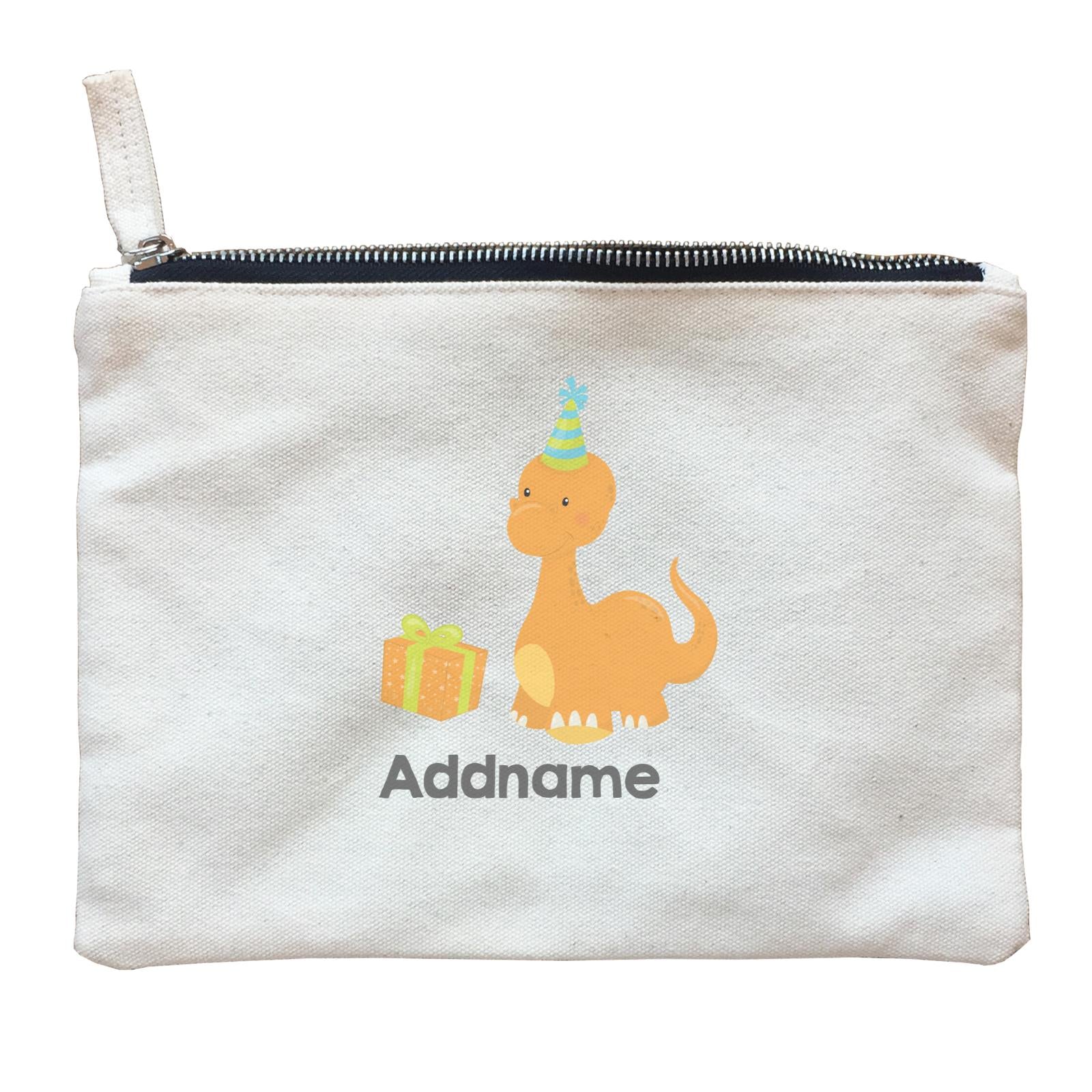 Dino Birthday Orange Long Neck WIth Birthday Gift and Hat Addname Zipper Pouch