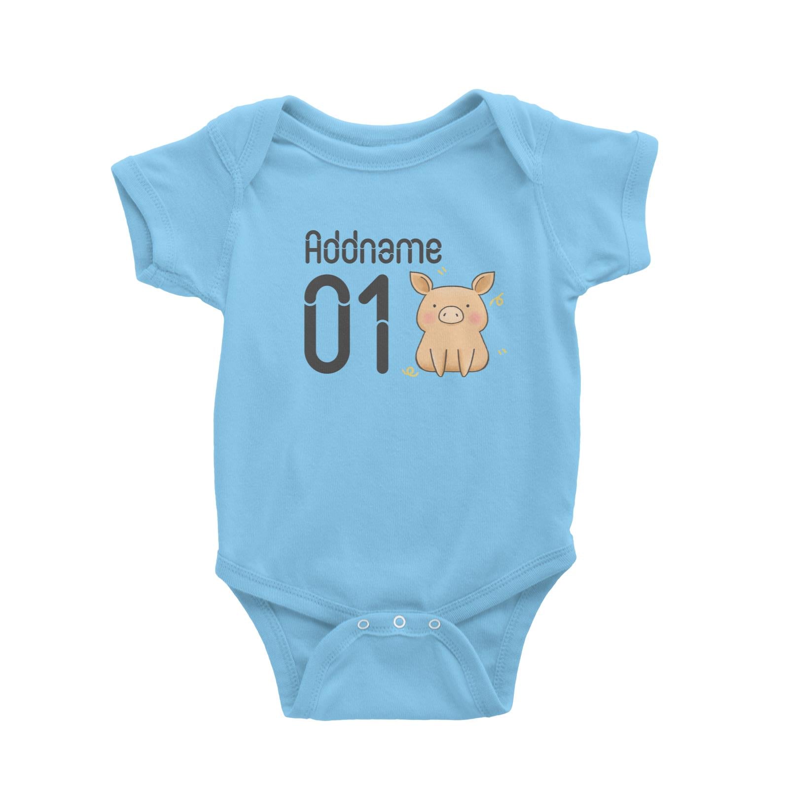 Name and Number Cute Hand Drawn Style Pig Baby Romper