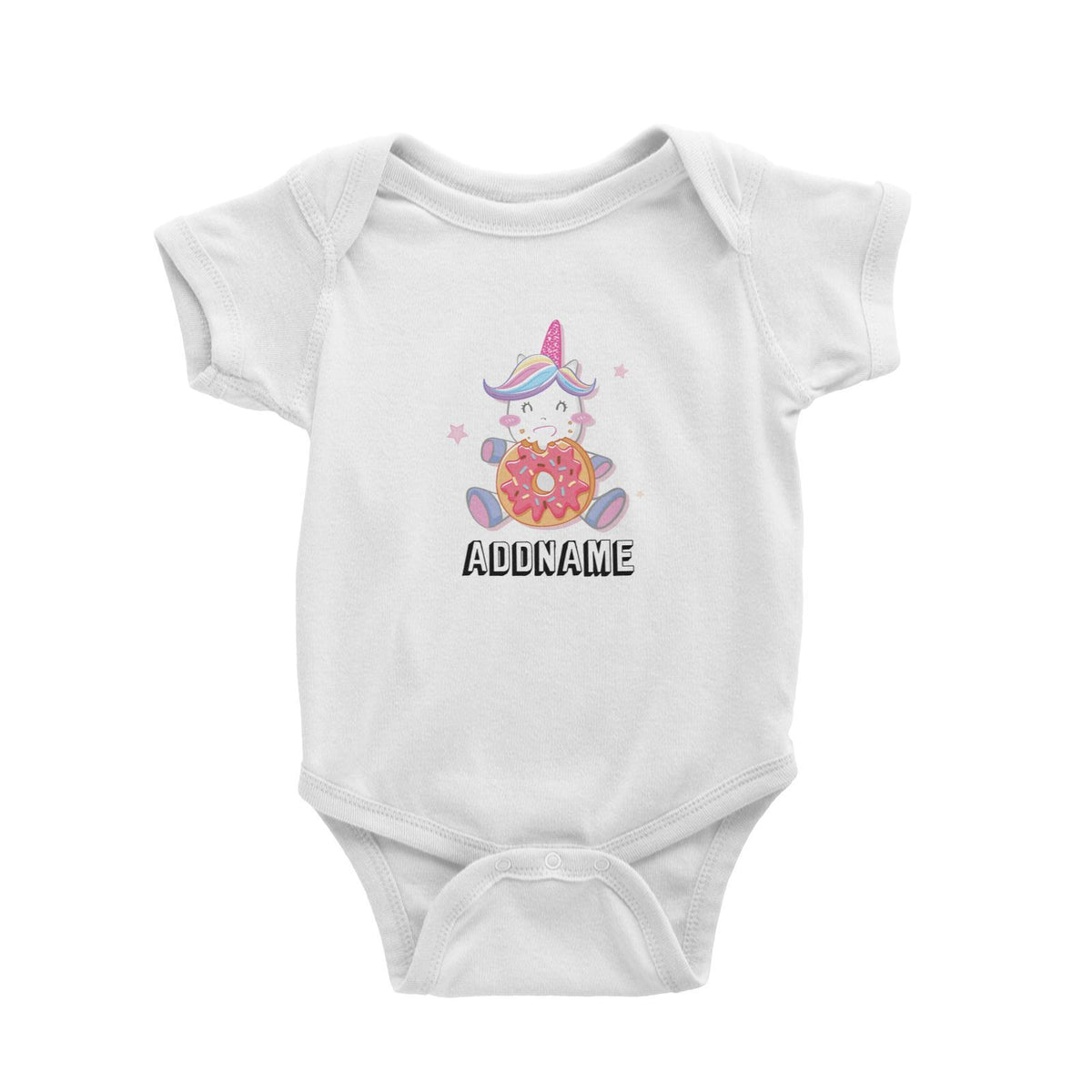 Birthday Unicorn Happy Eating Donut Addname Baby Romper